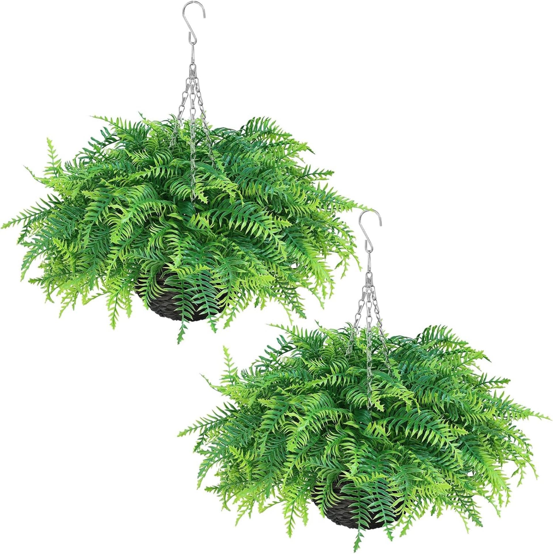 2-Pack Artificial Boston Fern Hanging Plants, UV Resistant Faux Greenery for Outdoor Porch and Garden Decor - 5
