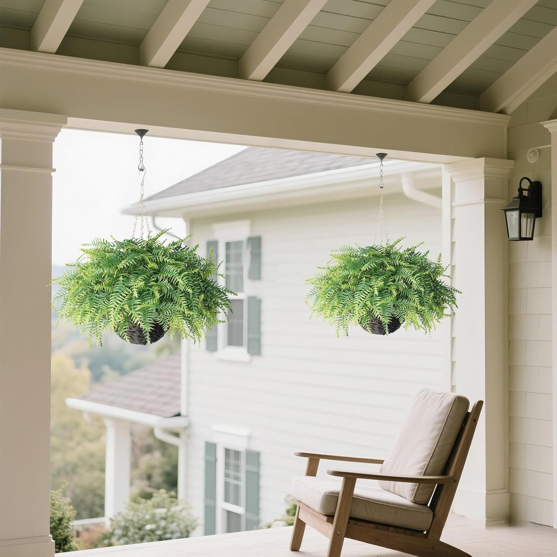 2-Pack Artificial Boston Fern Hanging Plants, UV Resistant Faux Greenery for Outdoor Porch and Garden Decor - 6