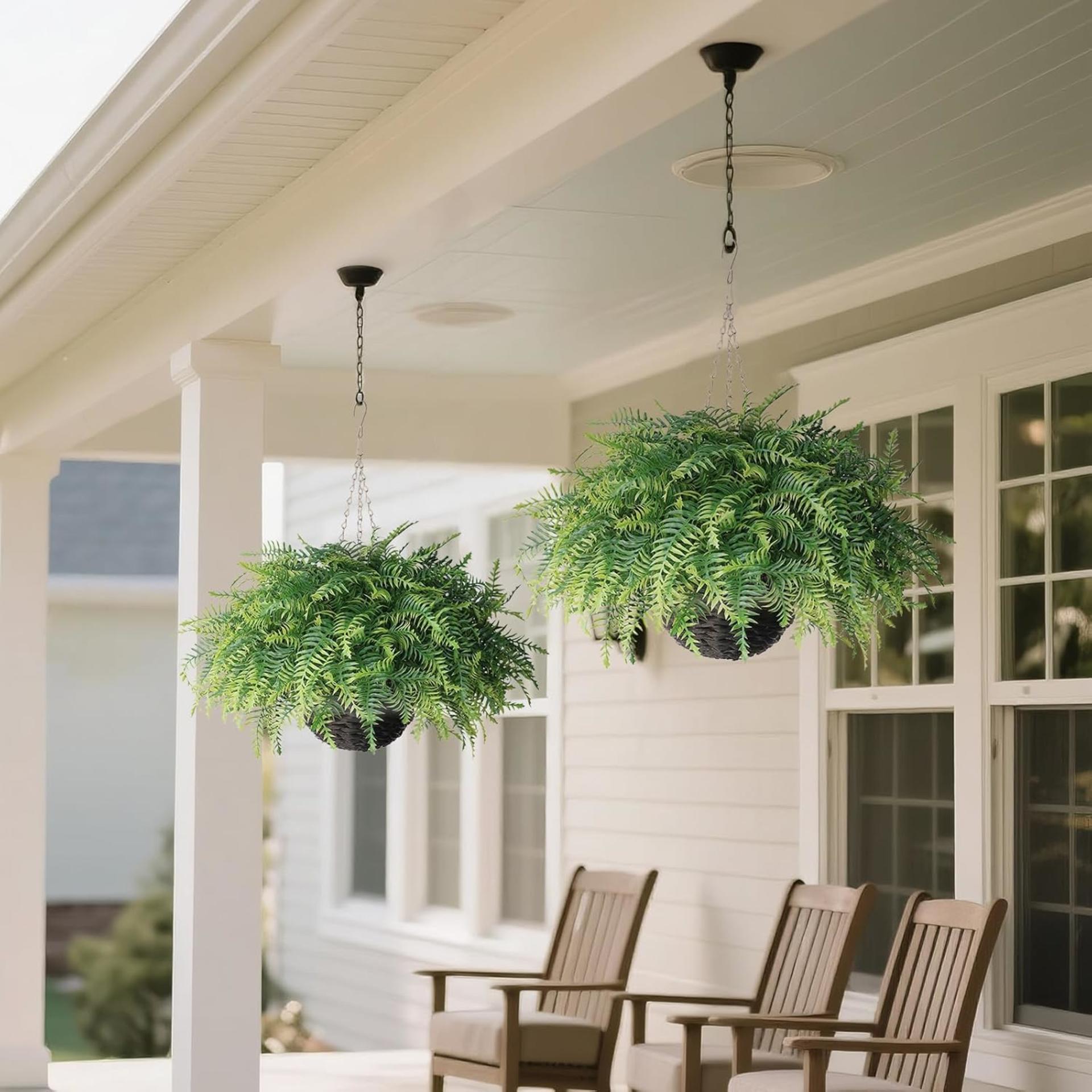 2-Pack Artificial Boston Fern Hanging Plants, UV Resistant Faux Greenery for Outdoor Porch and Garden Decor - 8