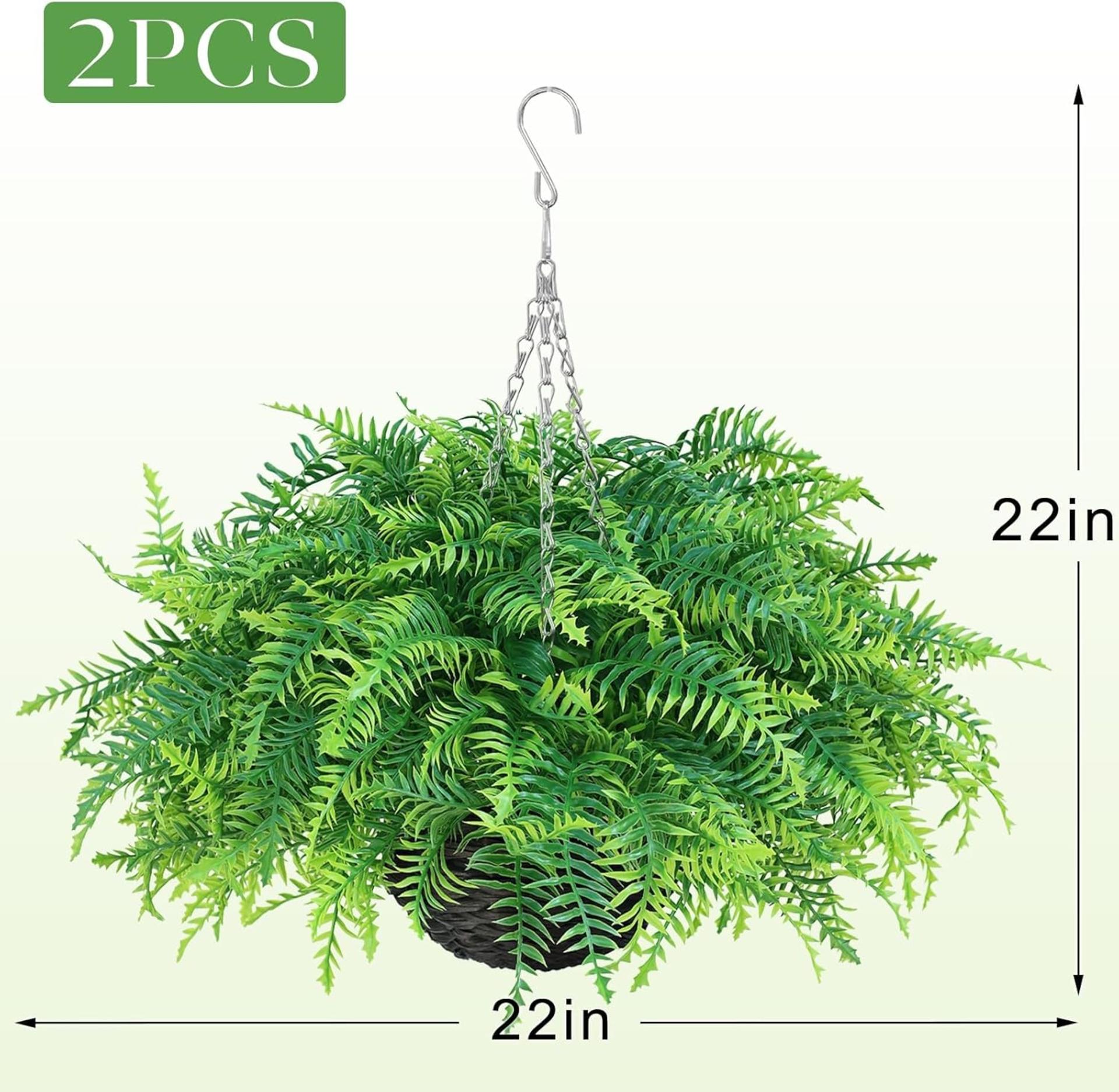 2-Pack Artificial Boston Fern Hanging Plants, UV Resistant Faux Greenery for Outdoor Porch and Garden Decor - 2