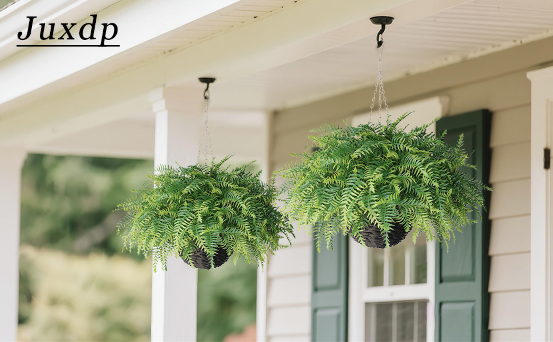 2-Pack Artificial Boston Fern Hanging Plants, UV Resistant Faux Greenery for Outdoor Porch and Garden Decor detail 1