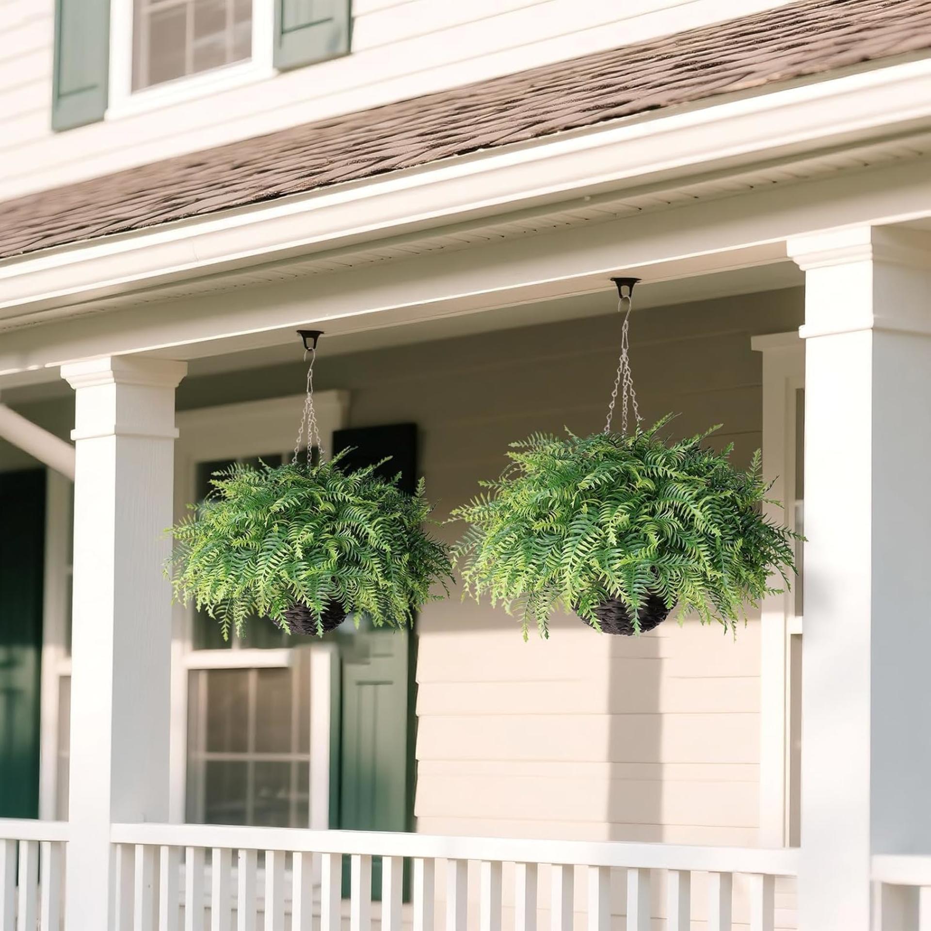 2-Pack Artificial Boston Fern Hanging Plants, UV Resistant Faux Greenery for Outdoor Porch and Garden Decor - 4