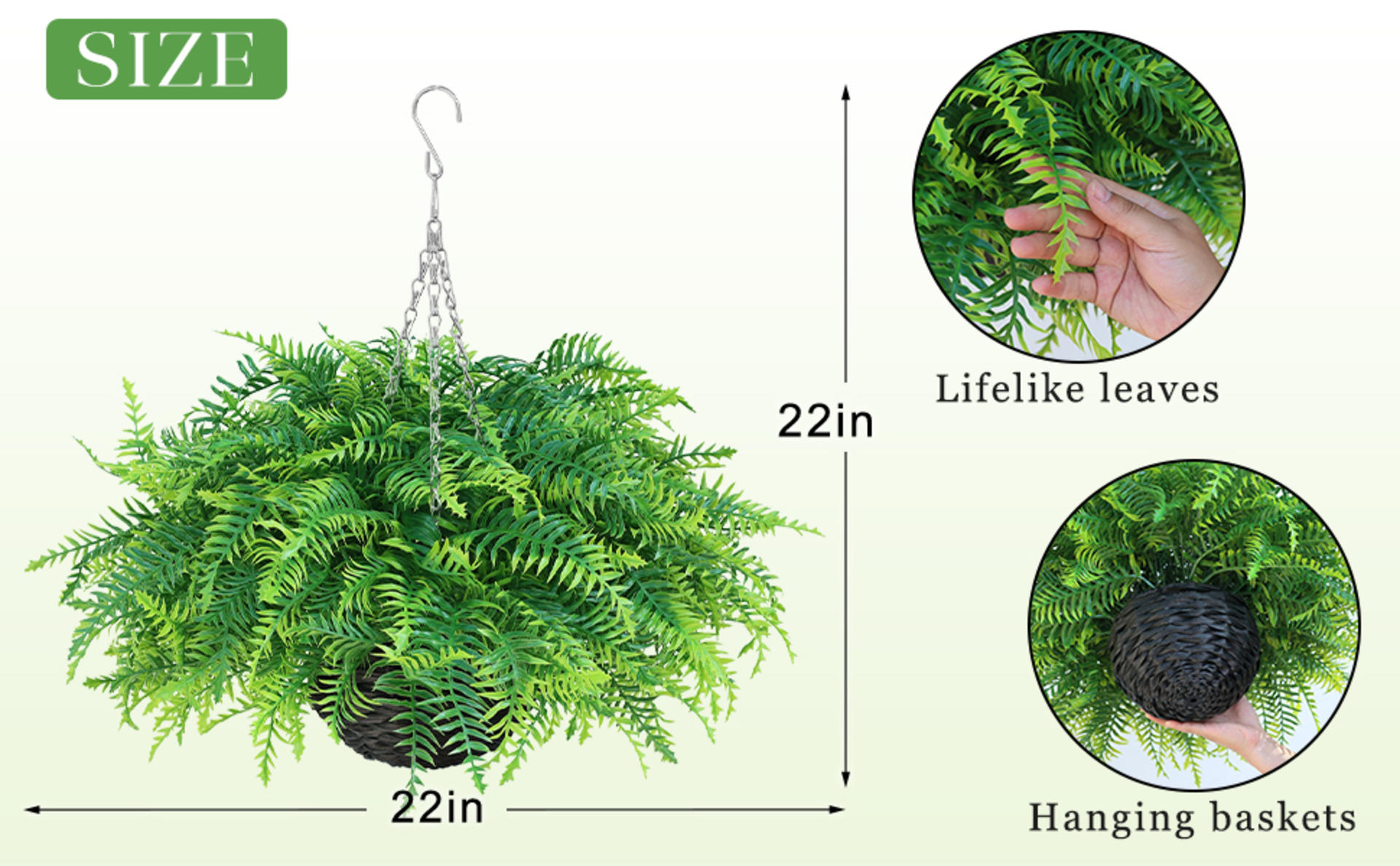 2-Pack Artificial Boston Fern Hanging Plants, UV Resistant Faux Greenery for Outdoor Porch and Garden Decor detail 2
