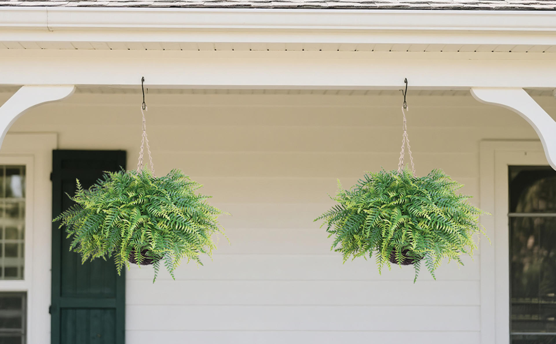 2-Pack Artificial Boston Fern Hanging Plants, UV Resistant Faux Greenery for Outdoor Porch and Garden Decor detail 3