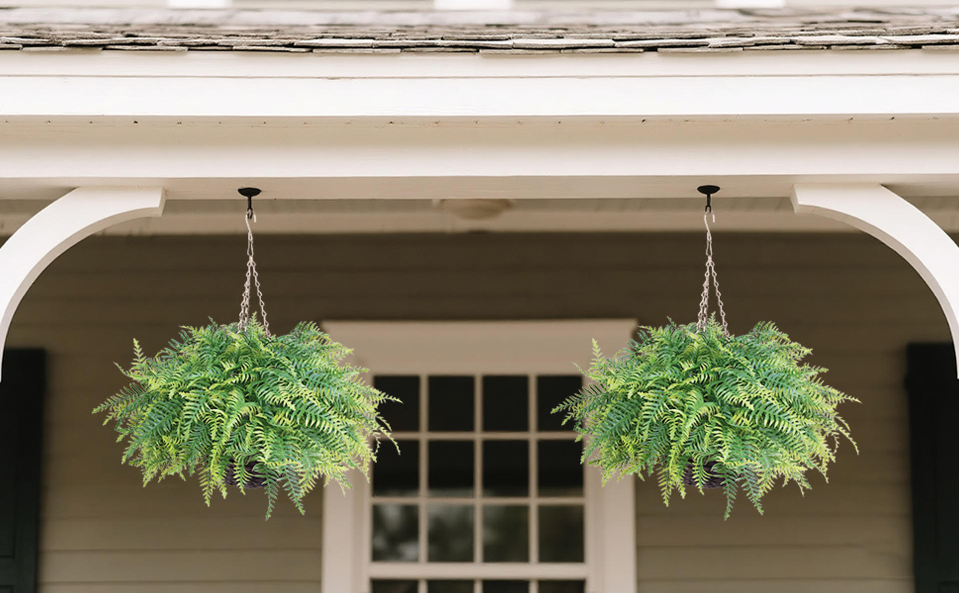 2-Pack Artificial Boston Fern Hanging Plants, UV Resistant Faux Greenery for Outdoor Porch and Garden Decor detail 5