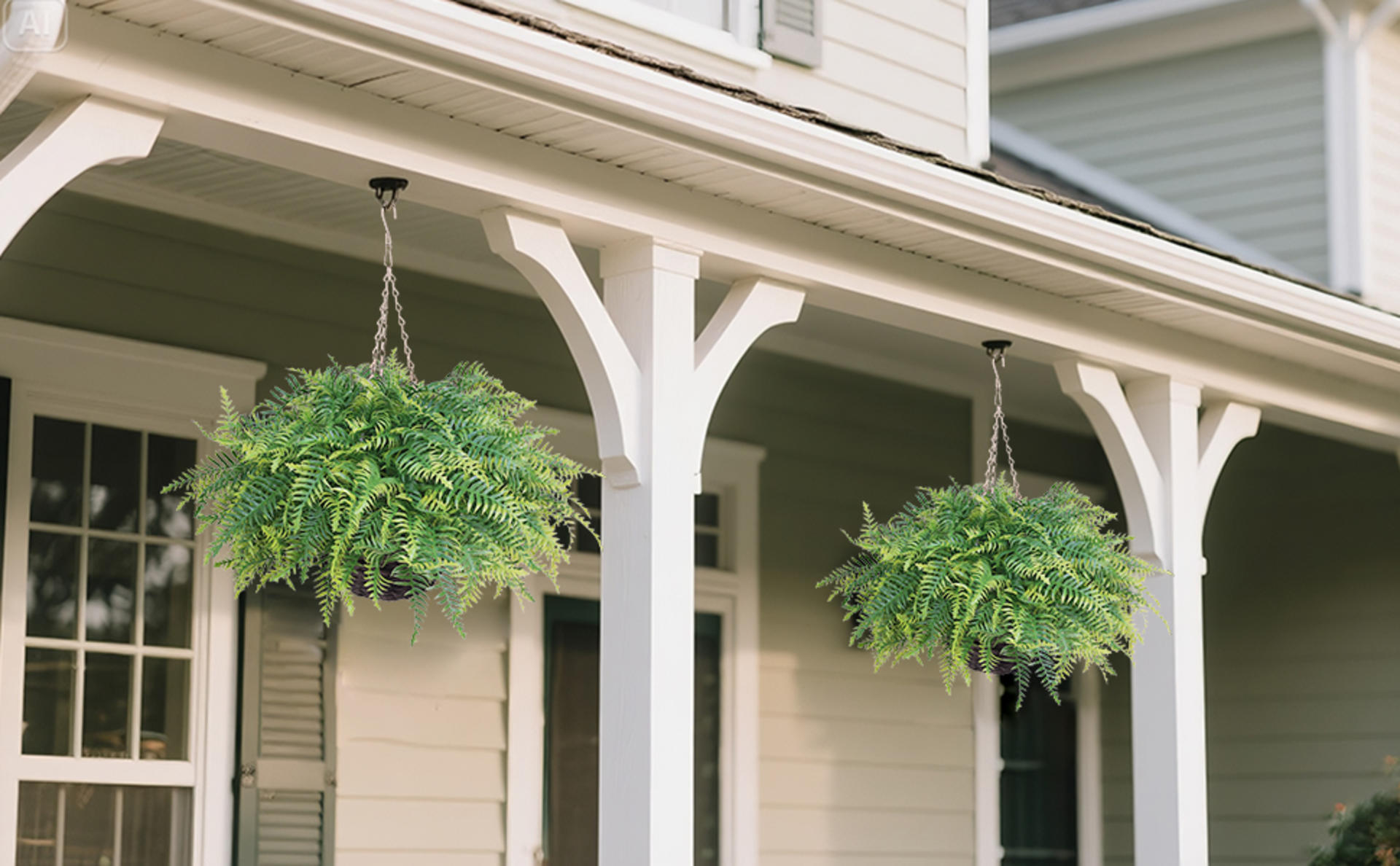 2-Pack Artificial Boston Fern Hanging Plants, UV Resistant Faux Greenery for Outdoor Porch and Garden Decor detail 6
