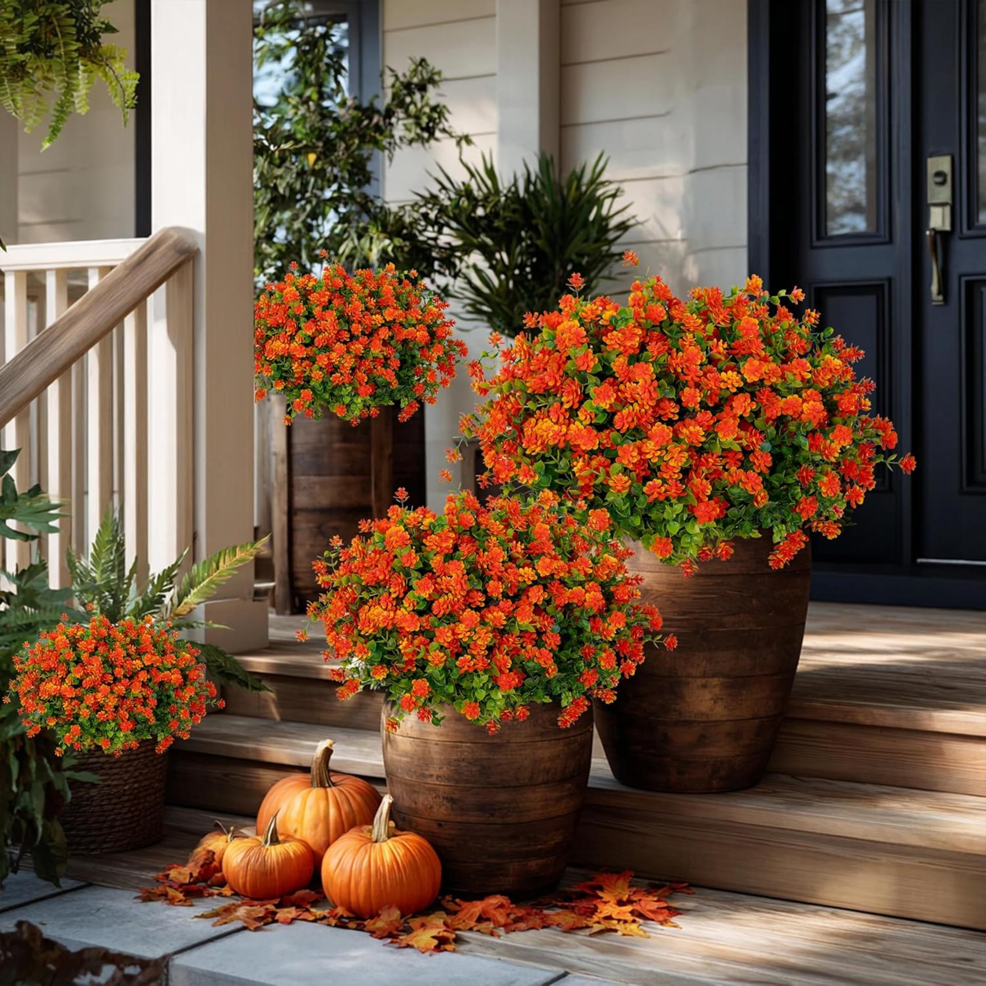 12 Bundles Artificial Fall Flowers Outdoor Fake Mums UV Resistant Faux Plastic Greenery for Garden - 2