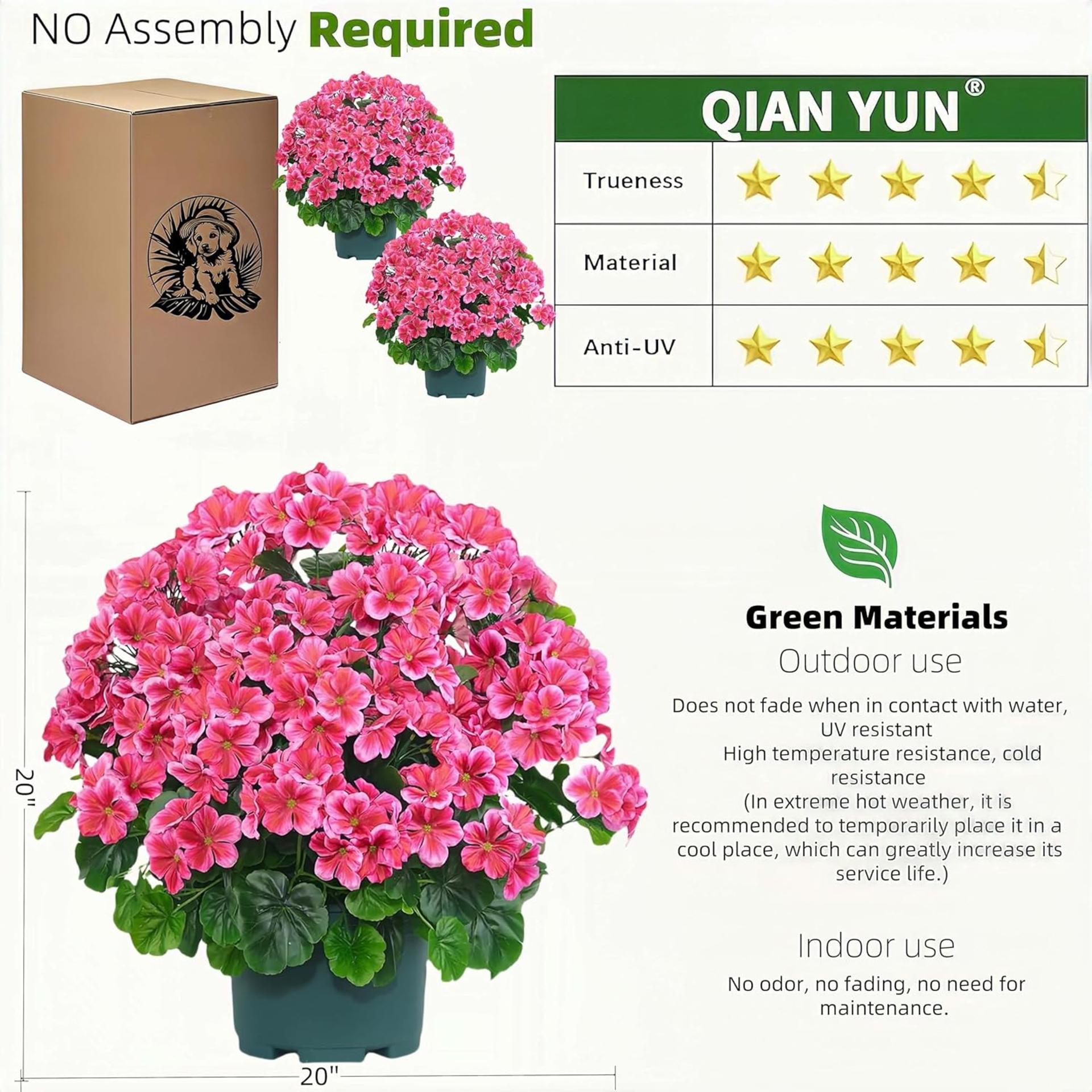 20" Artificial Geranium Bush Potted Outdoor Plants, UV Resistant Faux Flower Topiary (2 Pack) - 2