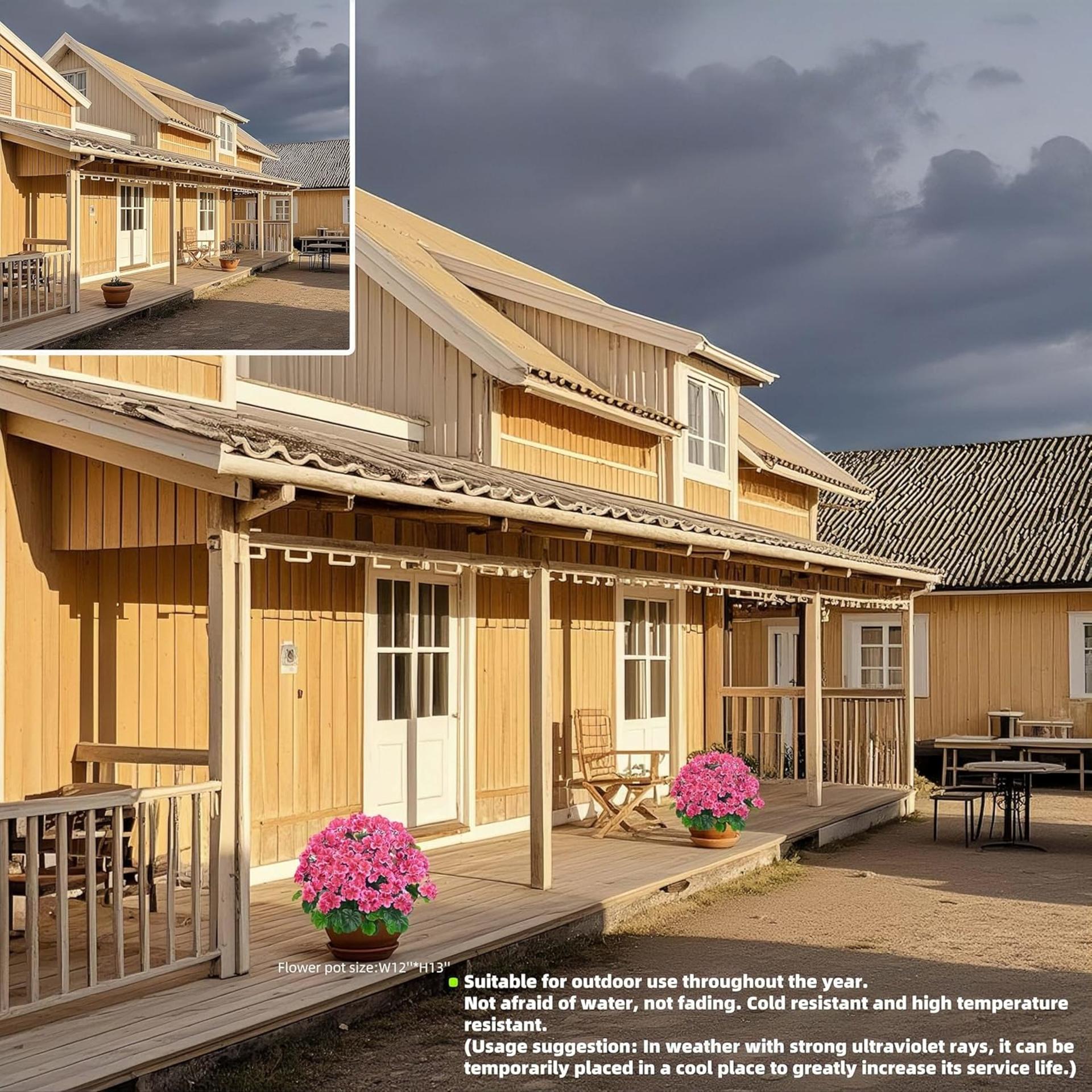 20" Artificial Geranium Bush Potted Outdoor Plants, UV Resistant Faux Flower Topiary (2 Pack) - 4