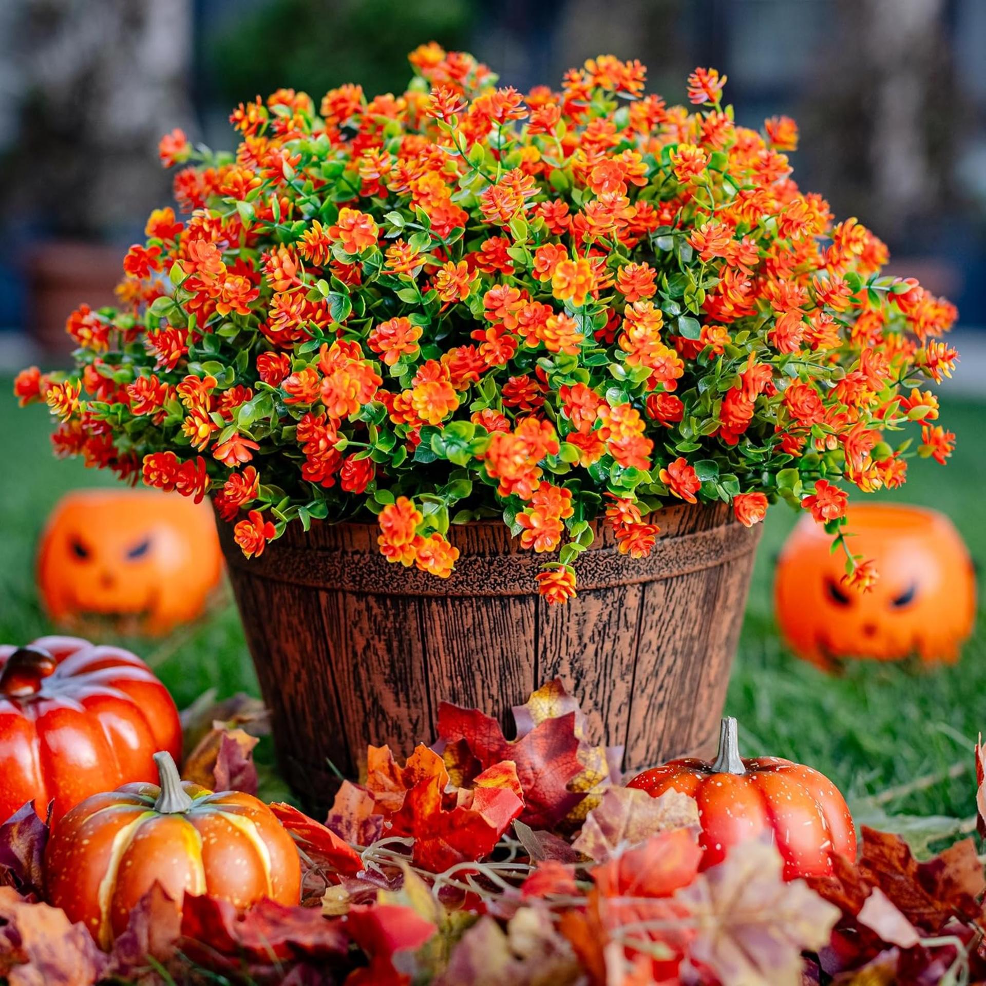 12 Bundles Artificial Fall Flowers Outdoor Fake Mums UV Resistant Faux Plastic Greenery for Garden - 5