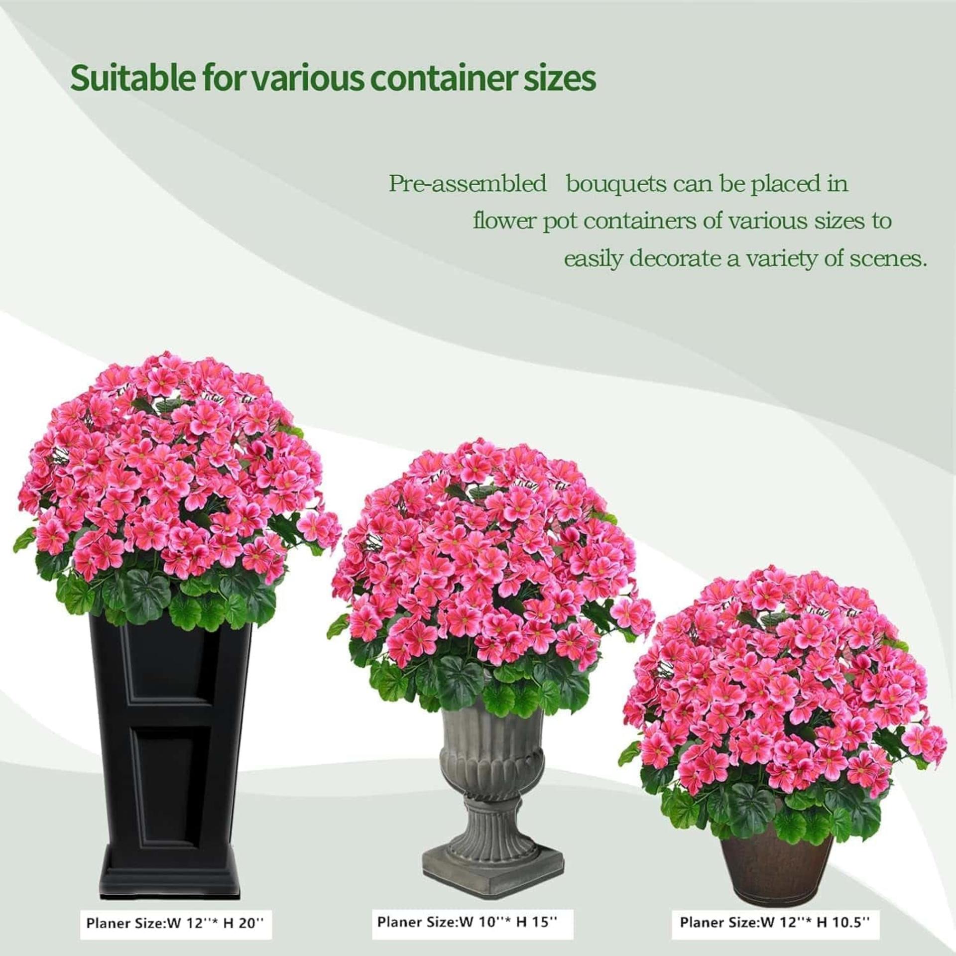 20" Artificial Geranium Bush Potted Outdoor Plants, UV Resistant Faux Flower Topiary (2 Pack) - 6