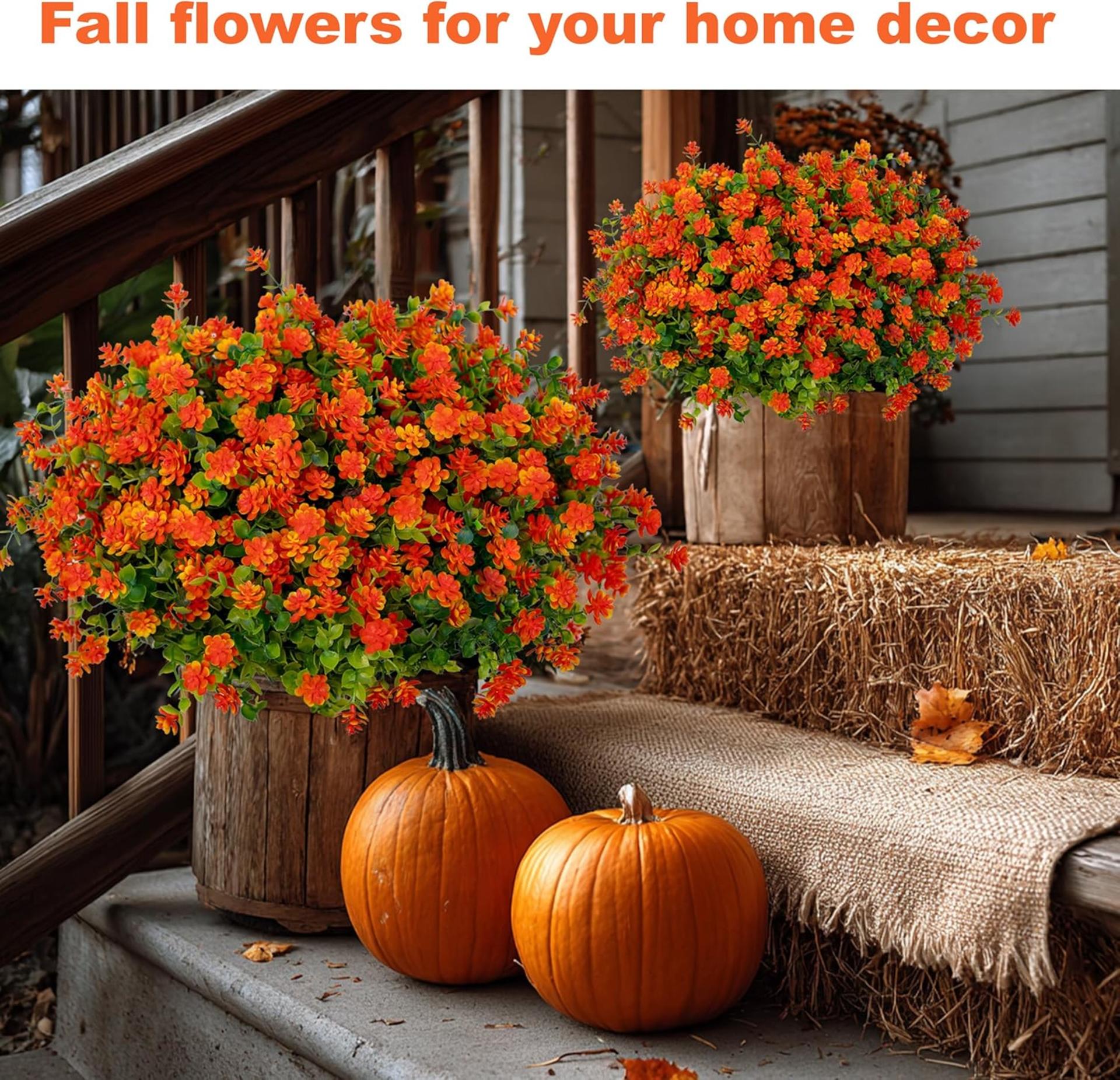 12 Bundles Artificial Fall Flowers Outdoor Fake Mums UV Resistant Faux Plastic Greenery for Garden - 7