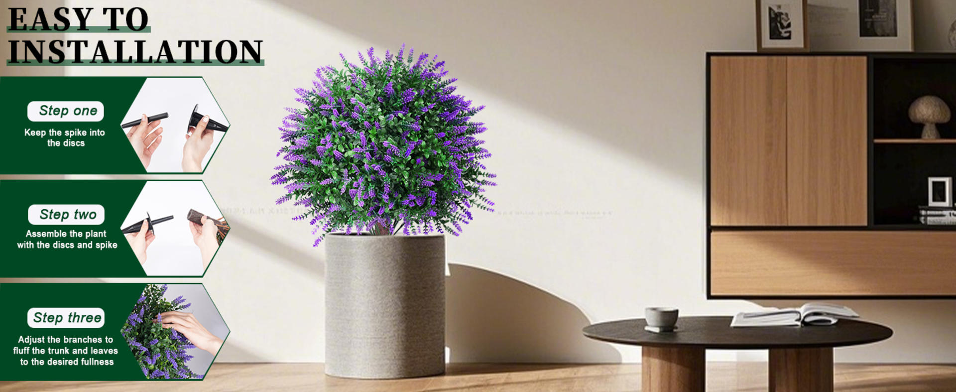 Set of 2 Artificial Lavender Topiary Ball Trees, UV Resistant Faux Evergreen Shrubs for Outdoor Indoor Decor detail 2