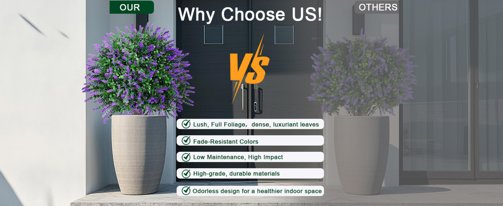 Set of 2 Artificial Lavender Topiary Ball Trees, UV Resistant Faux Evergreen Shrubs for Outdoor Indoor Decor detail 4