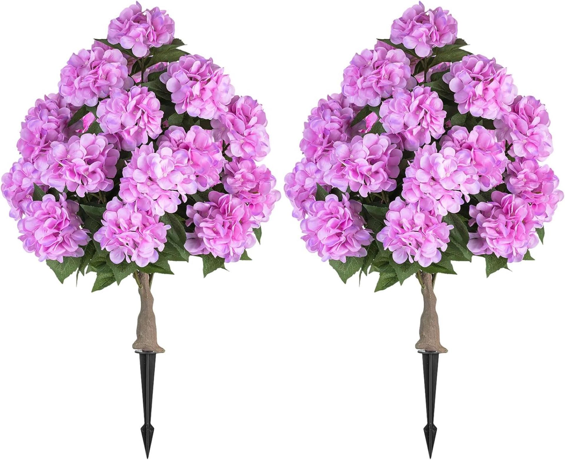 2-Pack 33" Artificial Hydrangea Topiary Trees with 20 Flower Heads and Ground Spikes