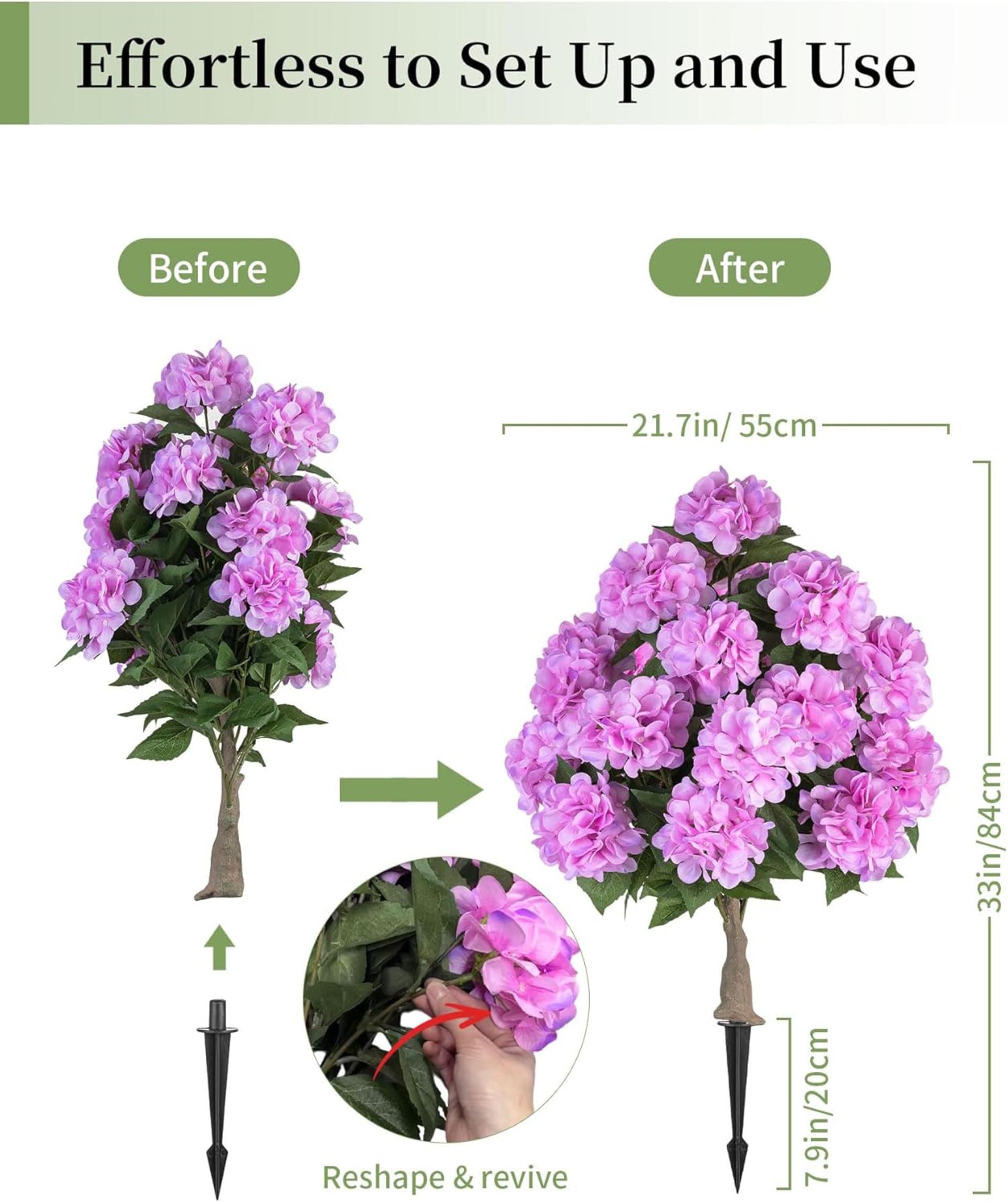 2-Pack 33" Artificial Hydrangea Topiary Trees with 20 Flower Heads and Ground Spikes - 5