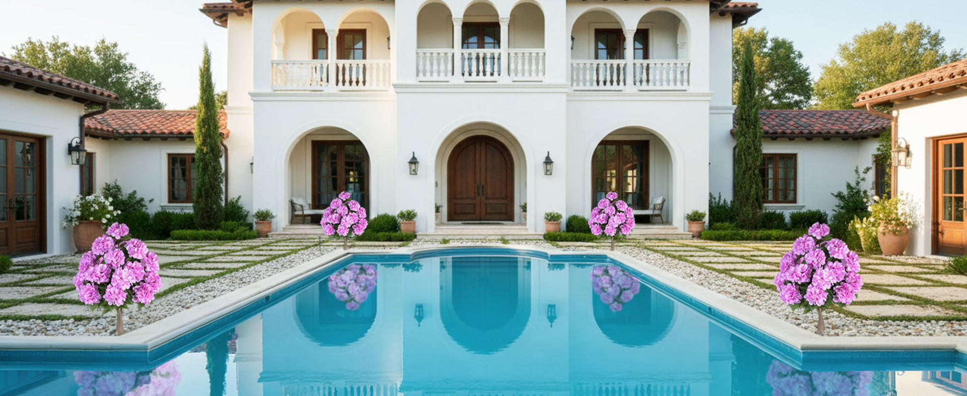 2-Pack 33" Artificial Hydrangea Topiary Trees with 20 Flower Heads and Ground Spikes detail 5