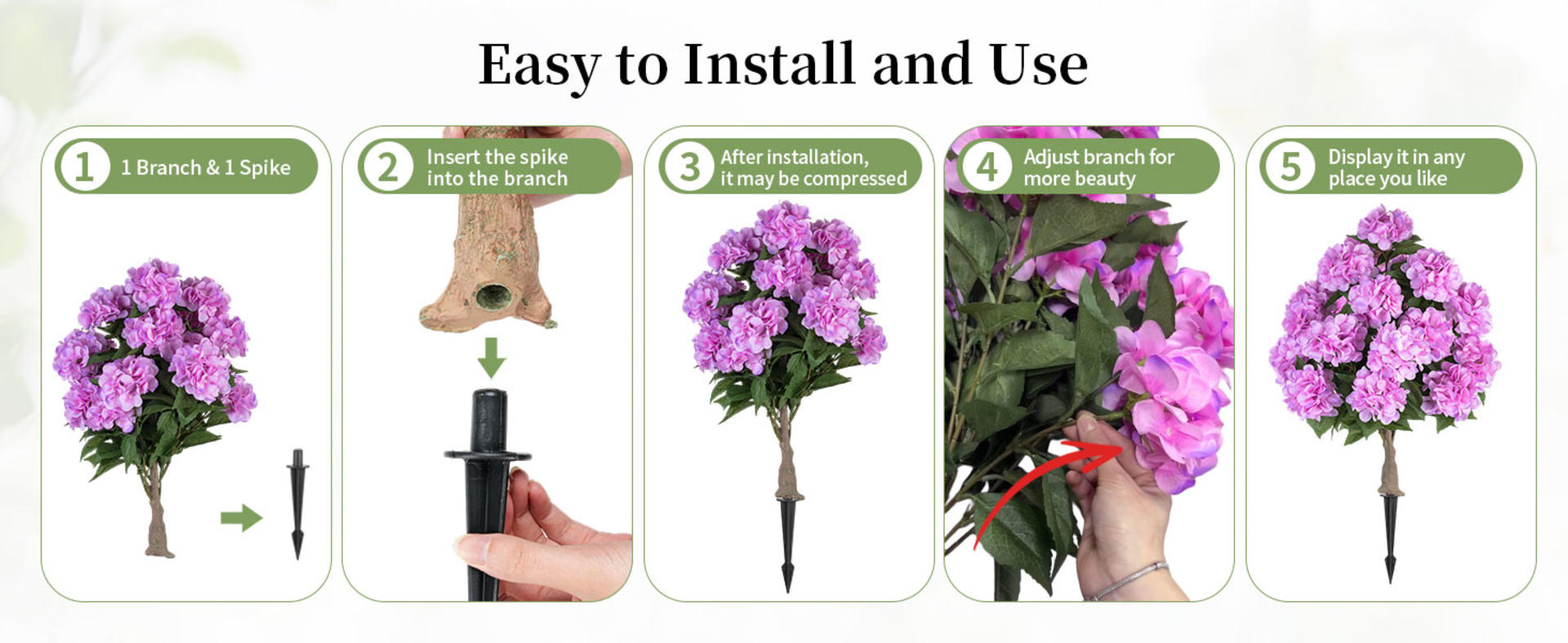 2-Pack 33" Artificial Hydrangea Topiary Trees with 20 Flower Heads and Ground Spikes detail 9