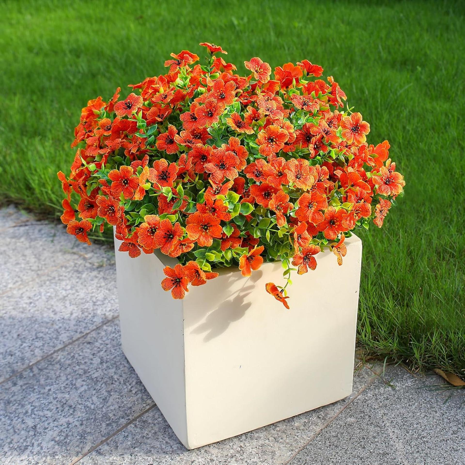 12 Bundles Artificial Mums for Outdoors, UV Resistant Faux Fall Flowers with Eucalyptus Greenery - 4