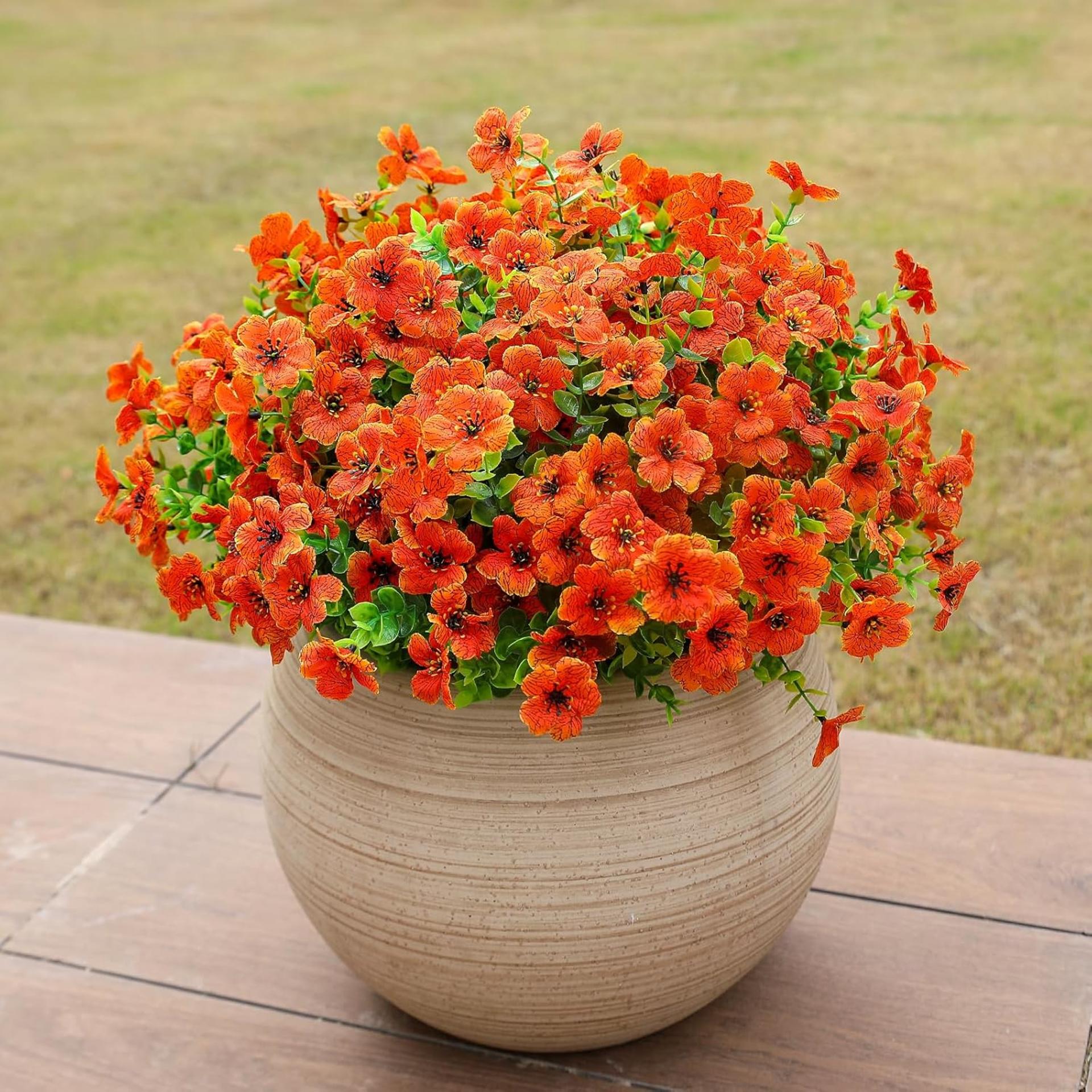 12 Bundles Artificial Mums for Outdoors, UV Resistant Faux Fall Flowers with Eucalyptus Greenery - 9
