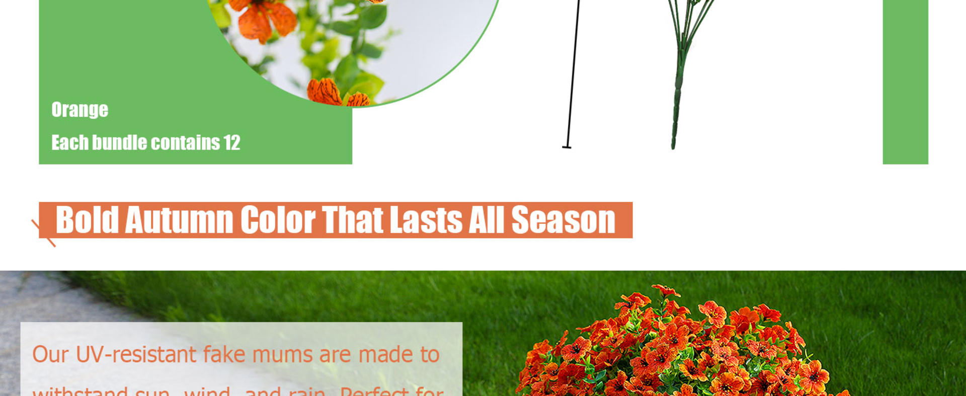 12 Bundles Artificial Mums for Outdoors, UV Resistant Faux Fall Flowers with Eucalyptus Greenery detail 4
