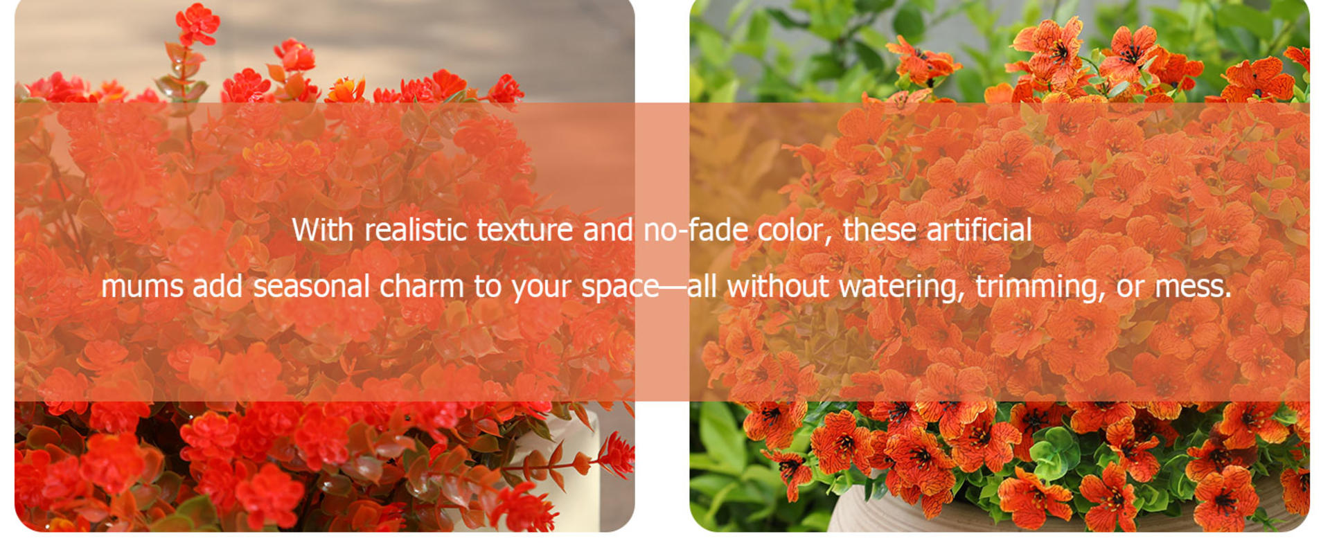 12 Bundles Artificial Mums for Outdoors, UV Resistant Faux Fall Flowers with Eucalyptus Greenery detail 7
