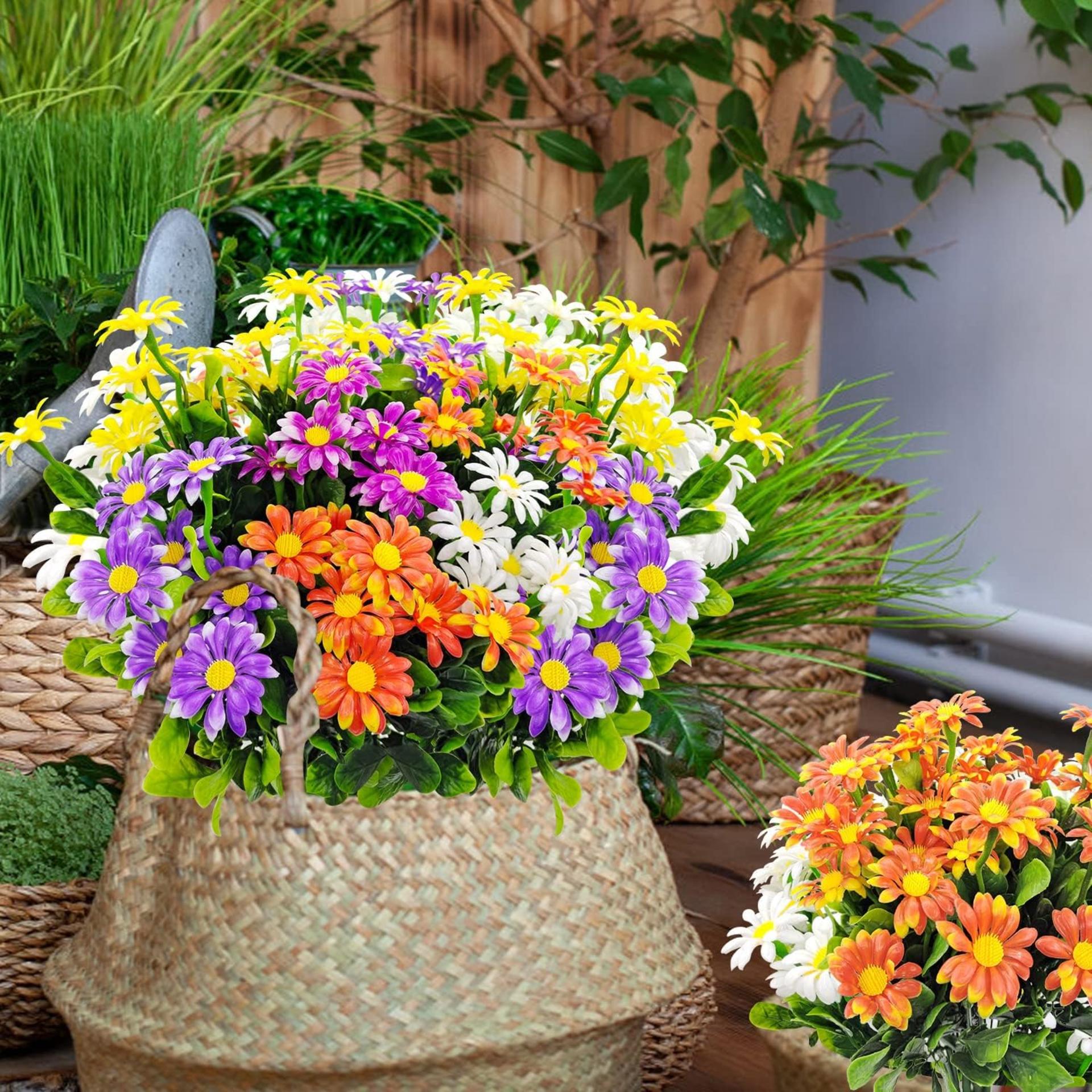 10 Bundles Artificial Daisy Flowers, UV Resistant Outdoor Fake Plants for Garden Window Box Decor - 3