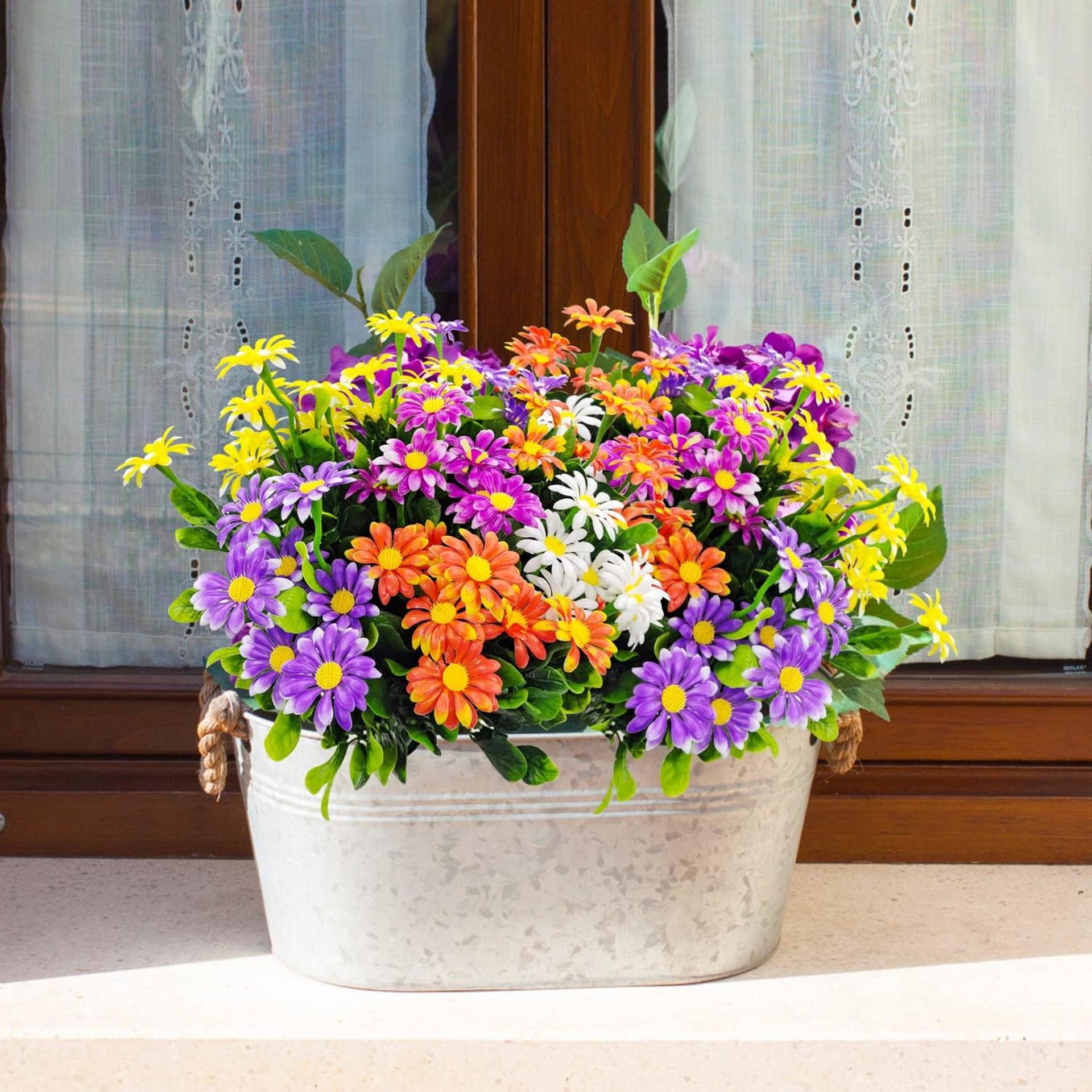 10 Bundles Artificial Daisy Flowers, UV Resistant Outdoor Fake Plants for Garden Window Box Decor - 2