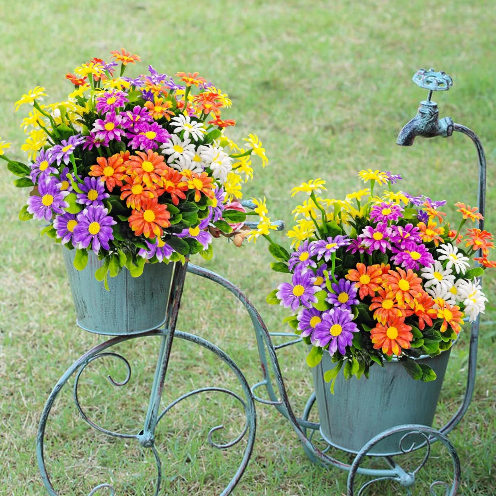 10 Bundles Artificial Daisy Flowers, UV Resistant Outdoor Fake Plants for Garden Window Box Decor - 5