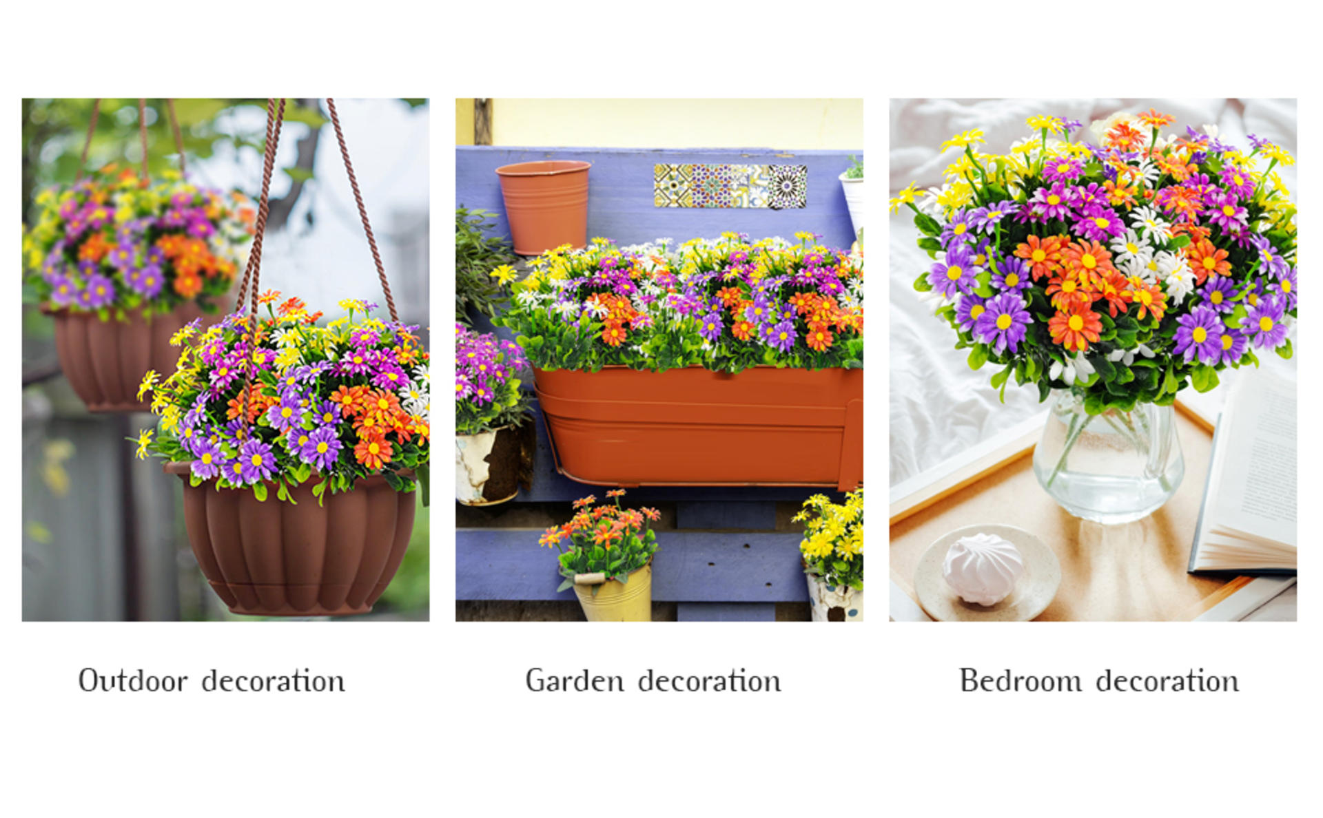 10 Bundles Artificial Daisy Flowers, UV Resistant Outdoor Fake Plants for Garden Window Box Decor detail 3