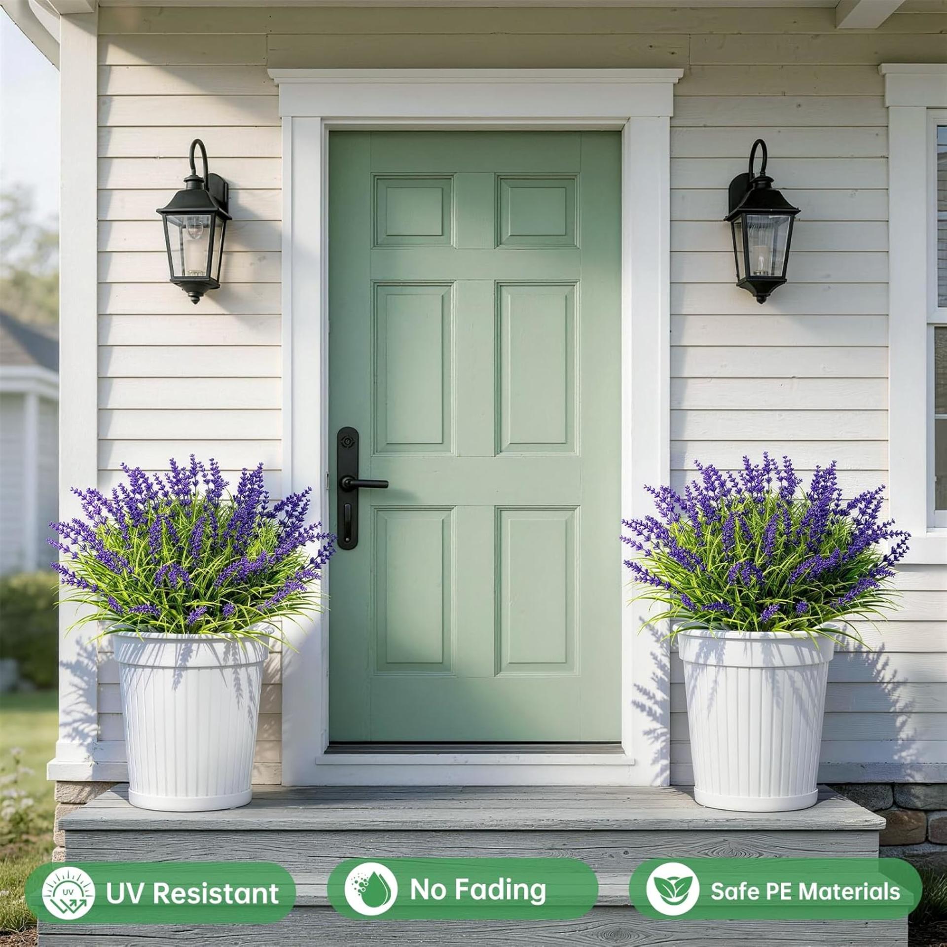 15 Bundles UV Resistant Artificial Lavender Flowers, Adjustable Height Faux Outdoor Plants - 3