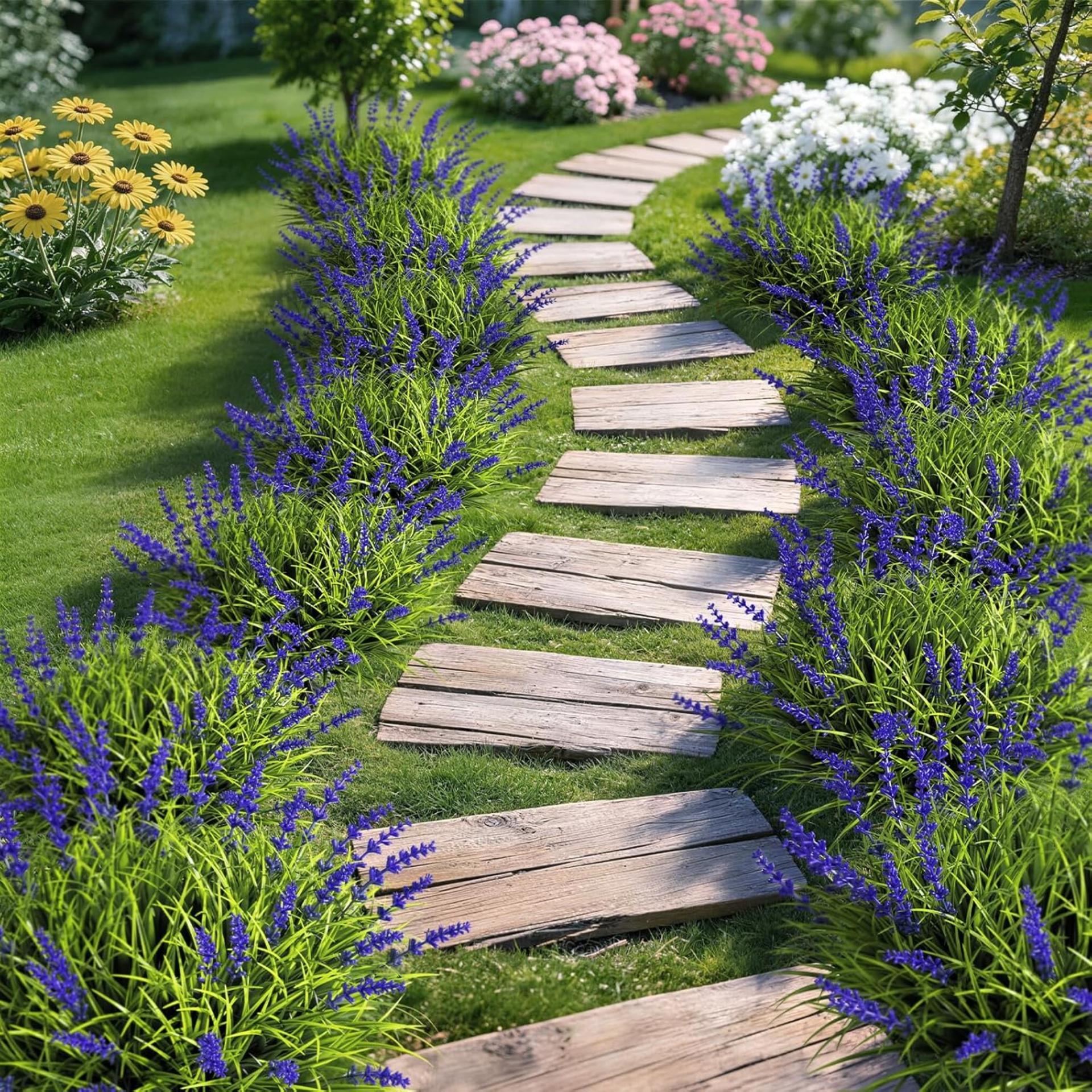 15 Bundles UV Resistant Artificial Lavender Flowers, Adjustable Height Faux Outdoor Plants - 7