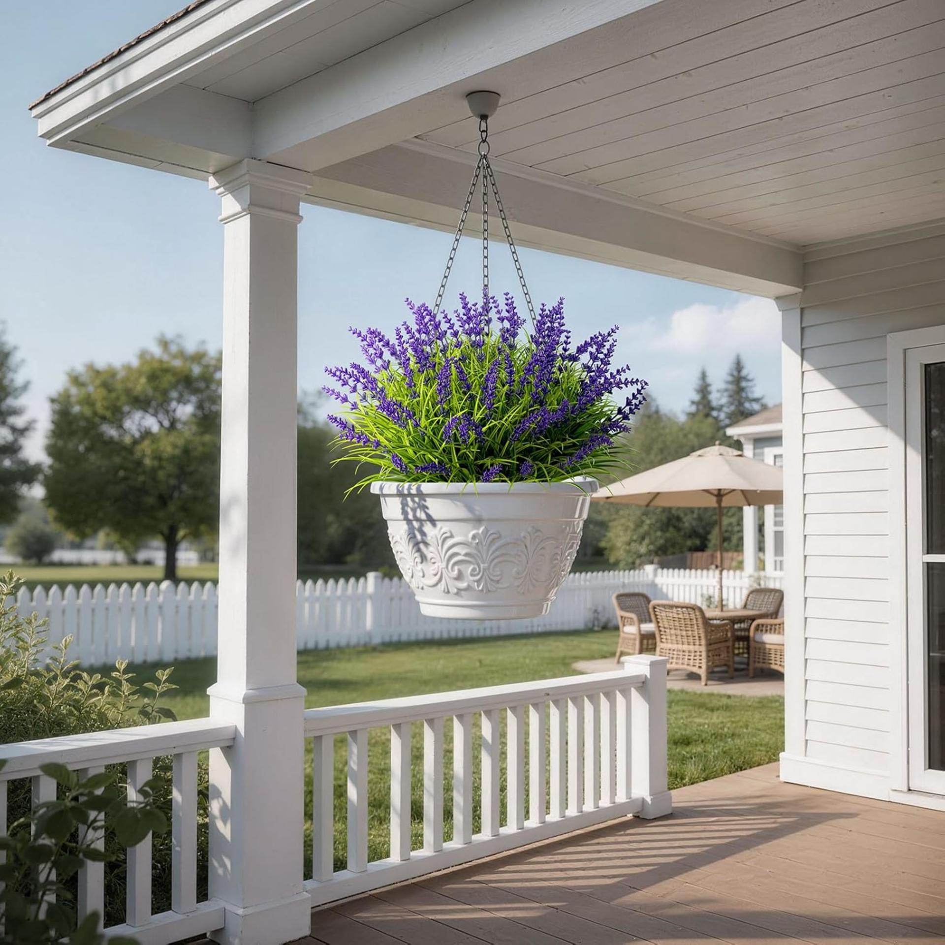 15 Bundles UV Resistant Artificial Lavender Flowers, Adjustable Height Faux Outdoor Plants - 9