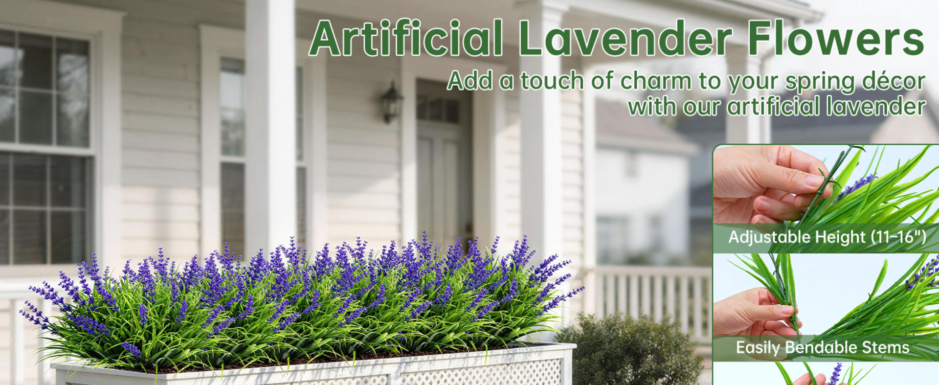 15 Bundles UV Resistant Artificial Lavender Flowers, Adjustable Height Faux Outdoor Plants detail 1
