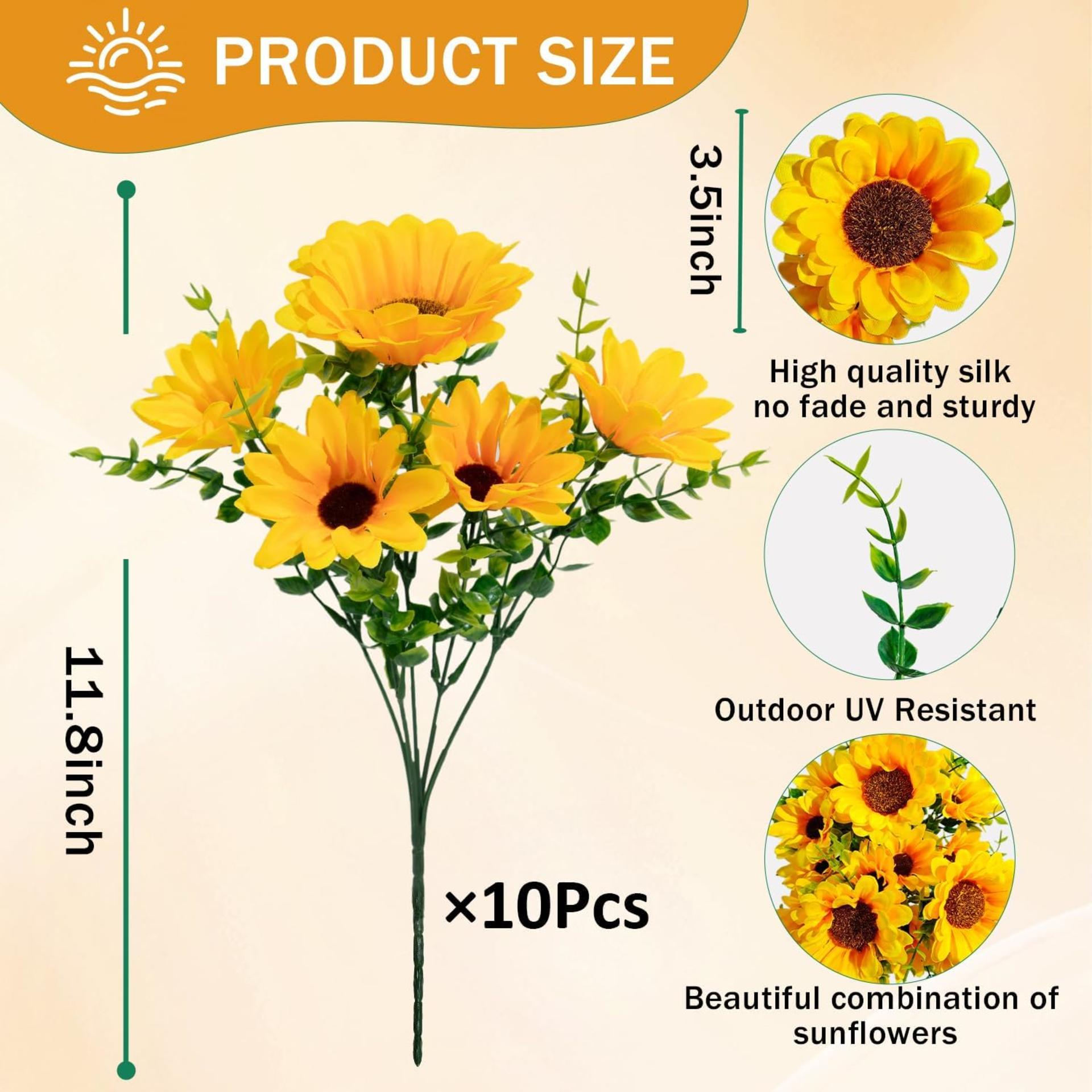 10 Bundles Artificial Sunflowers for Outdoors, UV Resistant Silk Flowers with Eucalyptus Leaves - 3