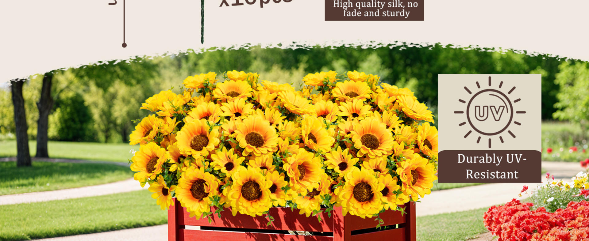 10 Bundles Artificial Sunflowers for Outdoors, UV Resistant Silk Flowers with Eucalyptus Leaves detail 3