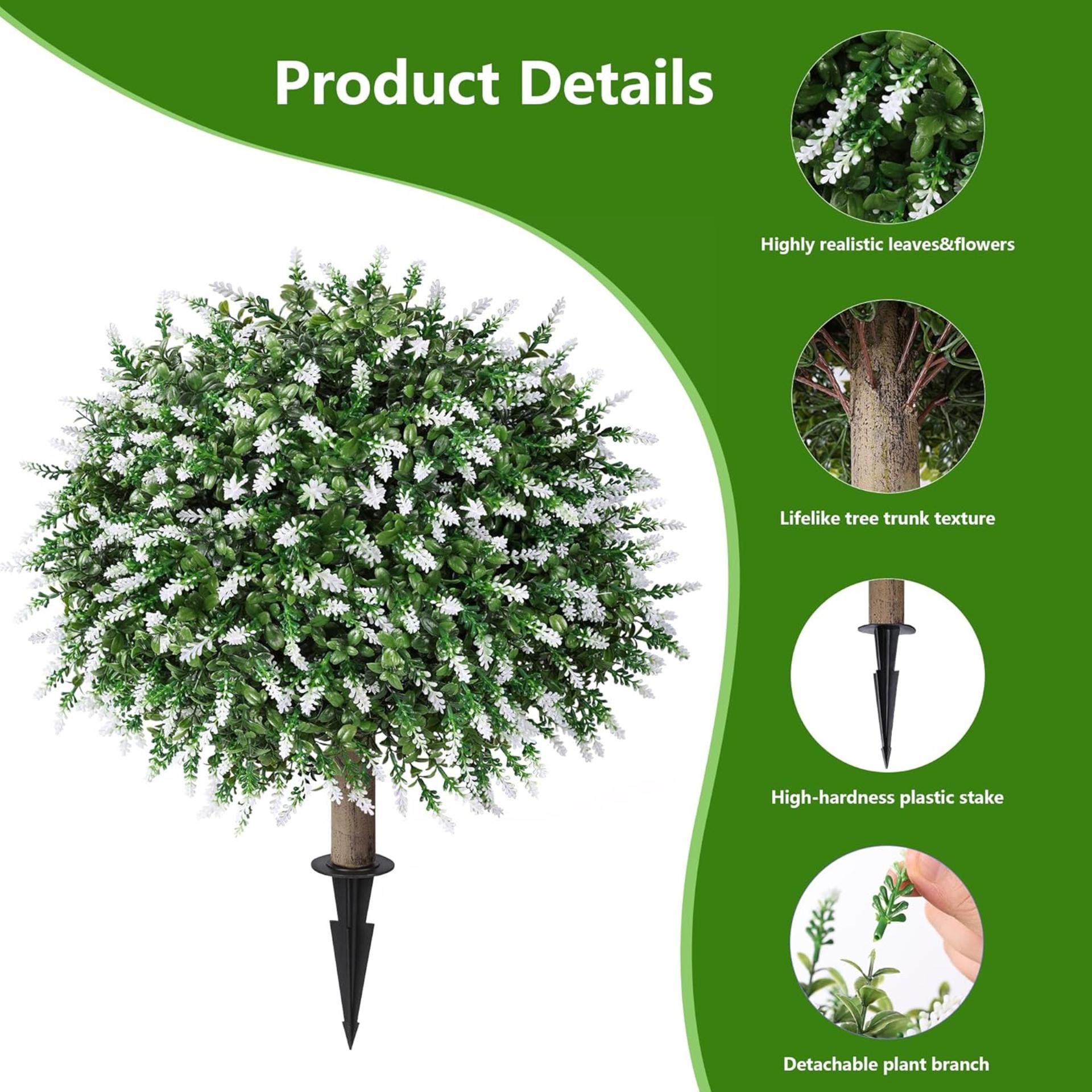 26'' Artificial Boxwood Topiary Ball Trees with Lavender, UV Resistant Fake Shrubs (Set of 2) - 4