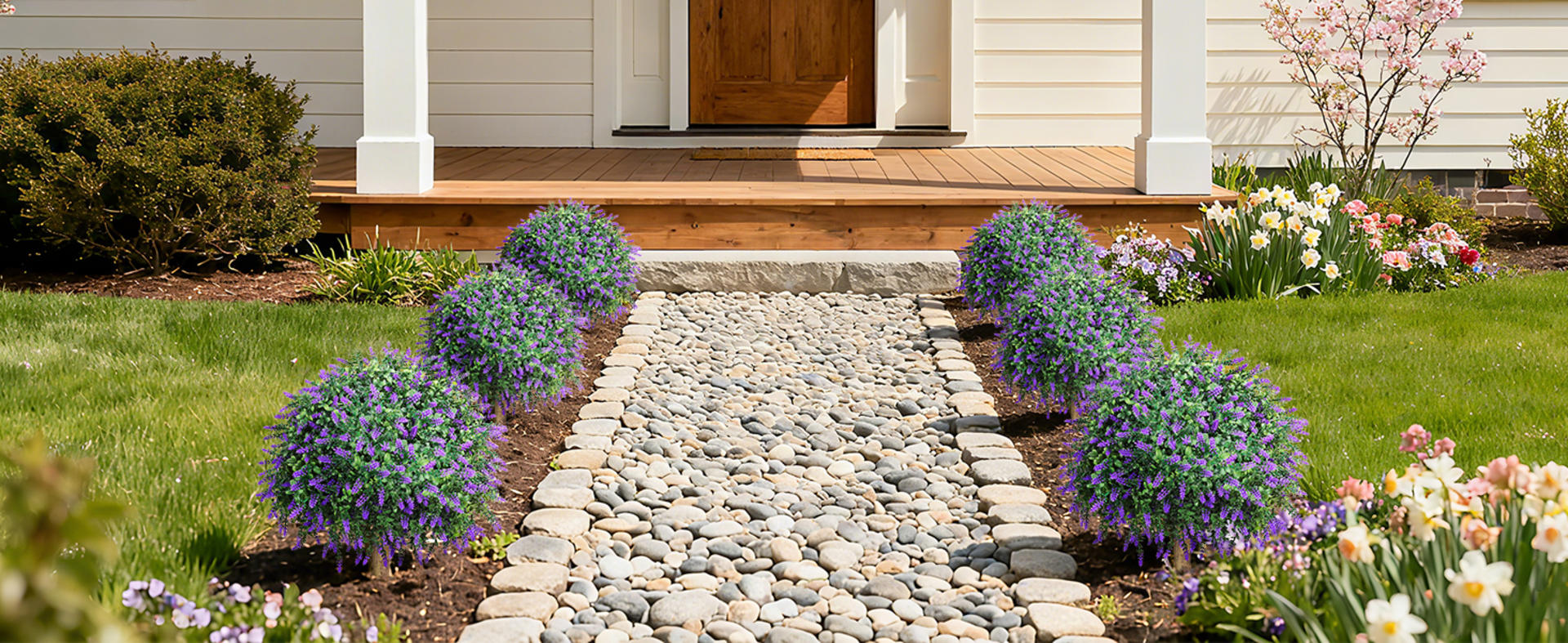 26'' Artificial Boxwood Topiary Ball Trees with Lavender, UV Resistant Fake Shrubs (Set of 2) detail 2
