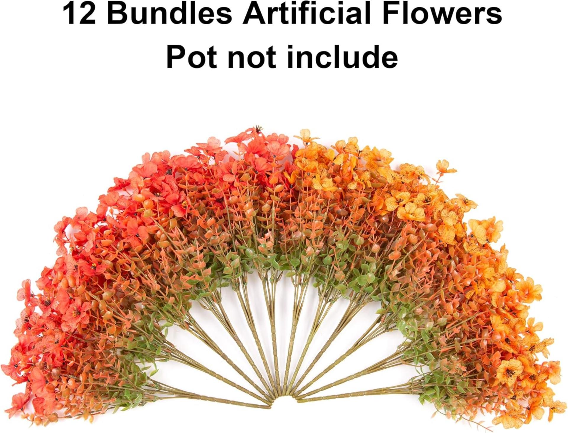 12 Bundles Artificial Fall Daisy Flowers with Eucalyptus Leaves, UV Resistant Faux Mums for Outdoor Indoor Decor - 5