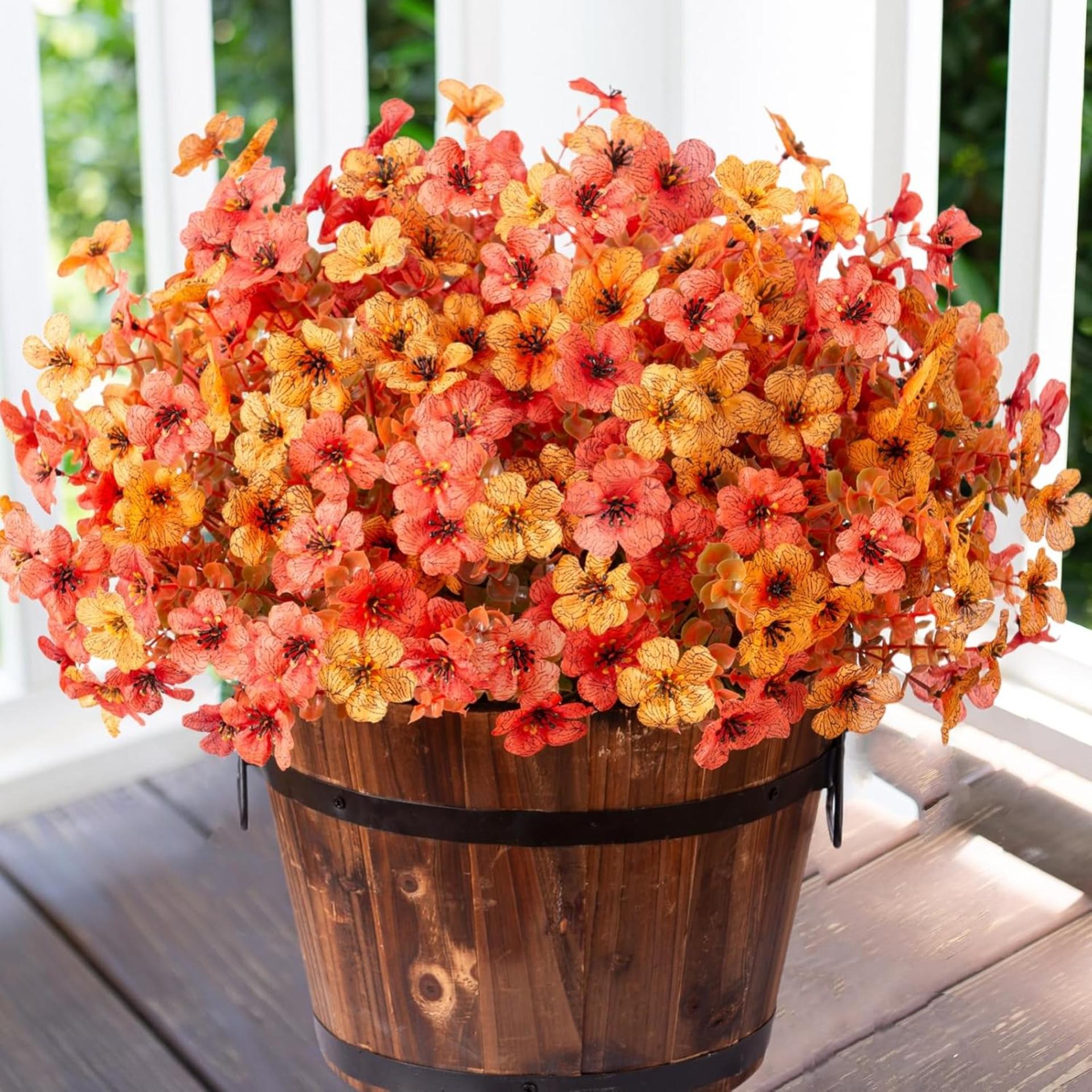 12 Bundles Artificial Fall Daisy Flowers with Eucalyptus Leaves, UV Resistant Faux Mums for Outdoor Indoor Decor - 6