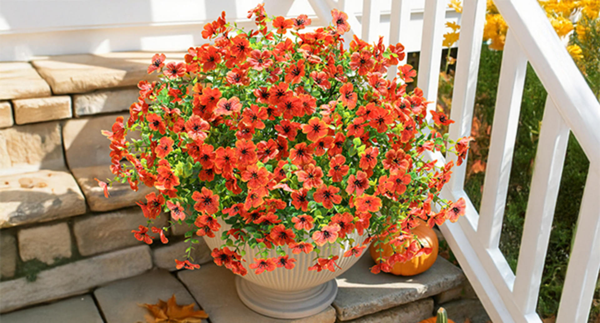 12 Bundles Artificial Fall Daisy Flowers with Eucalyptus Leaves, UV Resistant Faux Mums for Outdoor Indoor Decor detail 2