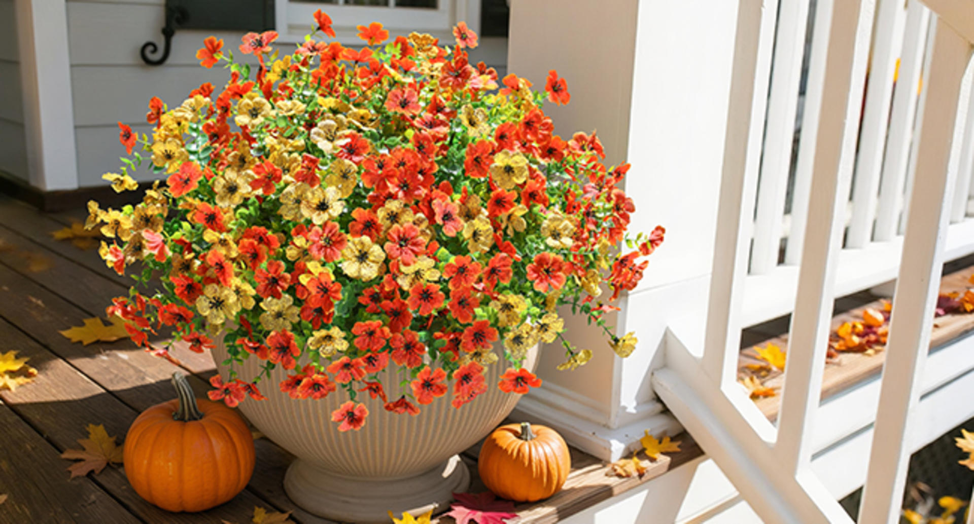 12 Bundles Artificial Fall Daisy Flowers with Eucalyptus Leaves, UV Resistant Faux Mums for Outdoor Indoor Decor detail 3
