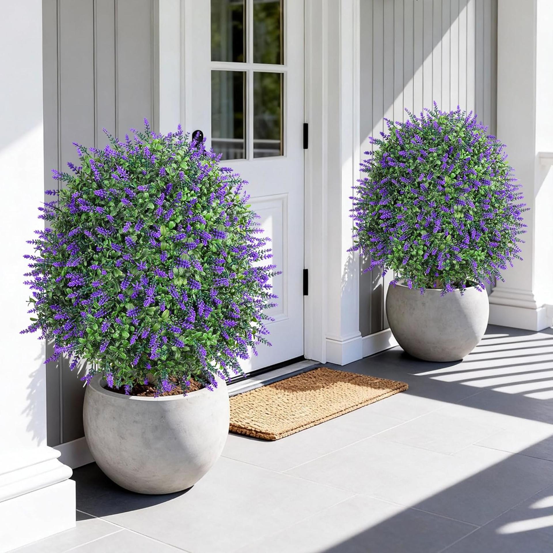 26'' Artificial Boxwood Topiary Trees with Lavender Flowers, 2-Pack UV Resistant Fake Shrubs - 6