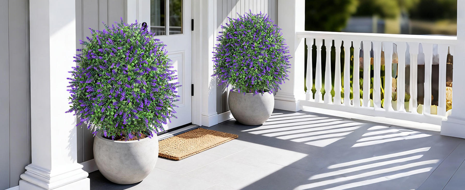 26'' Artificial Boxwood Topiary Trees with Lavender Flowers, 2-Pack UV Resistant Fake Shrubs detail 5