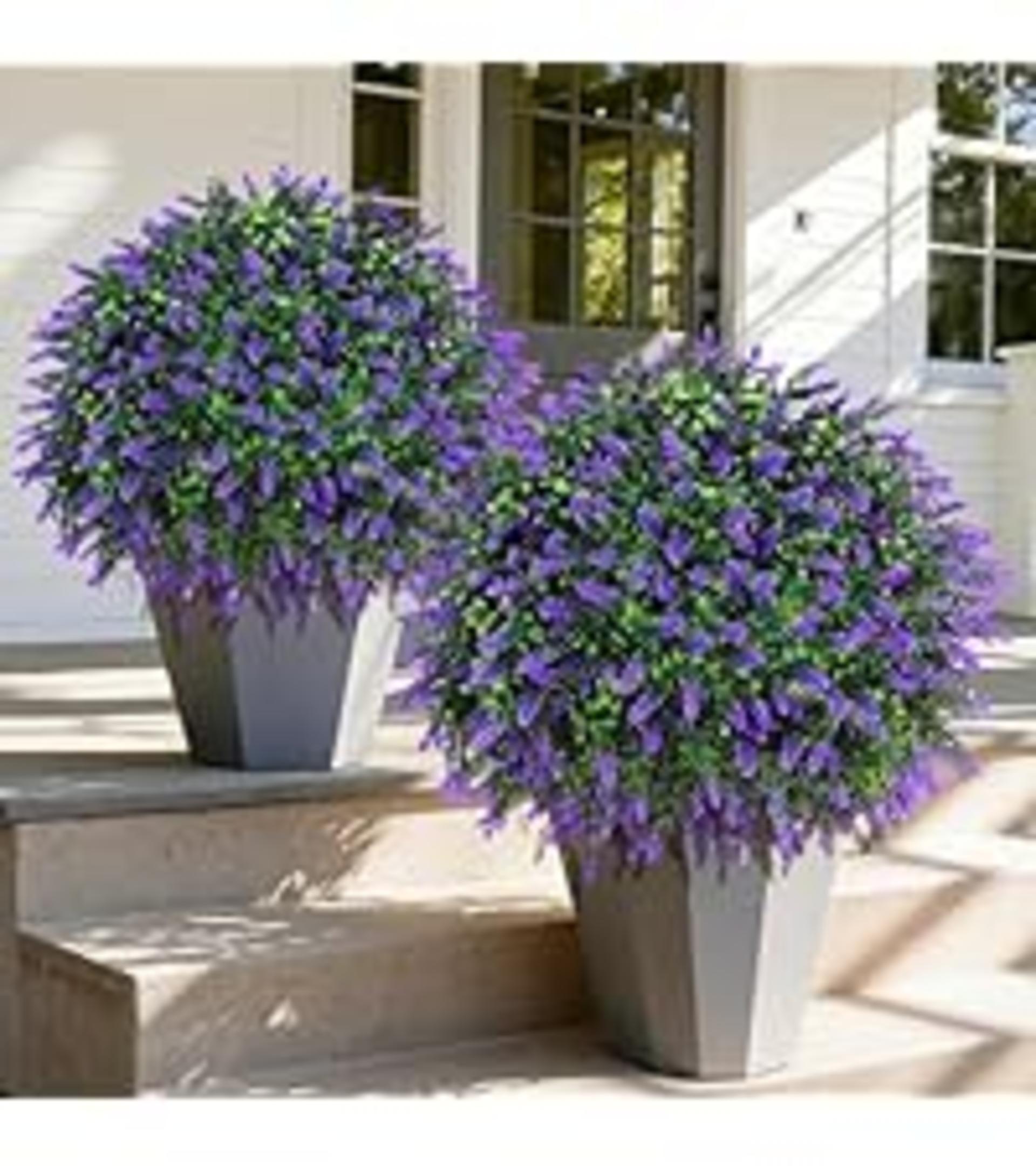 26'' Artificial Boxwood Topiary Trees with Lavender Flowers, 2-Pack UV Resistant Fake Shrubs detail 6