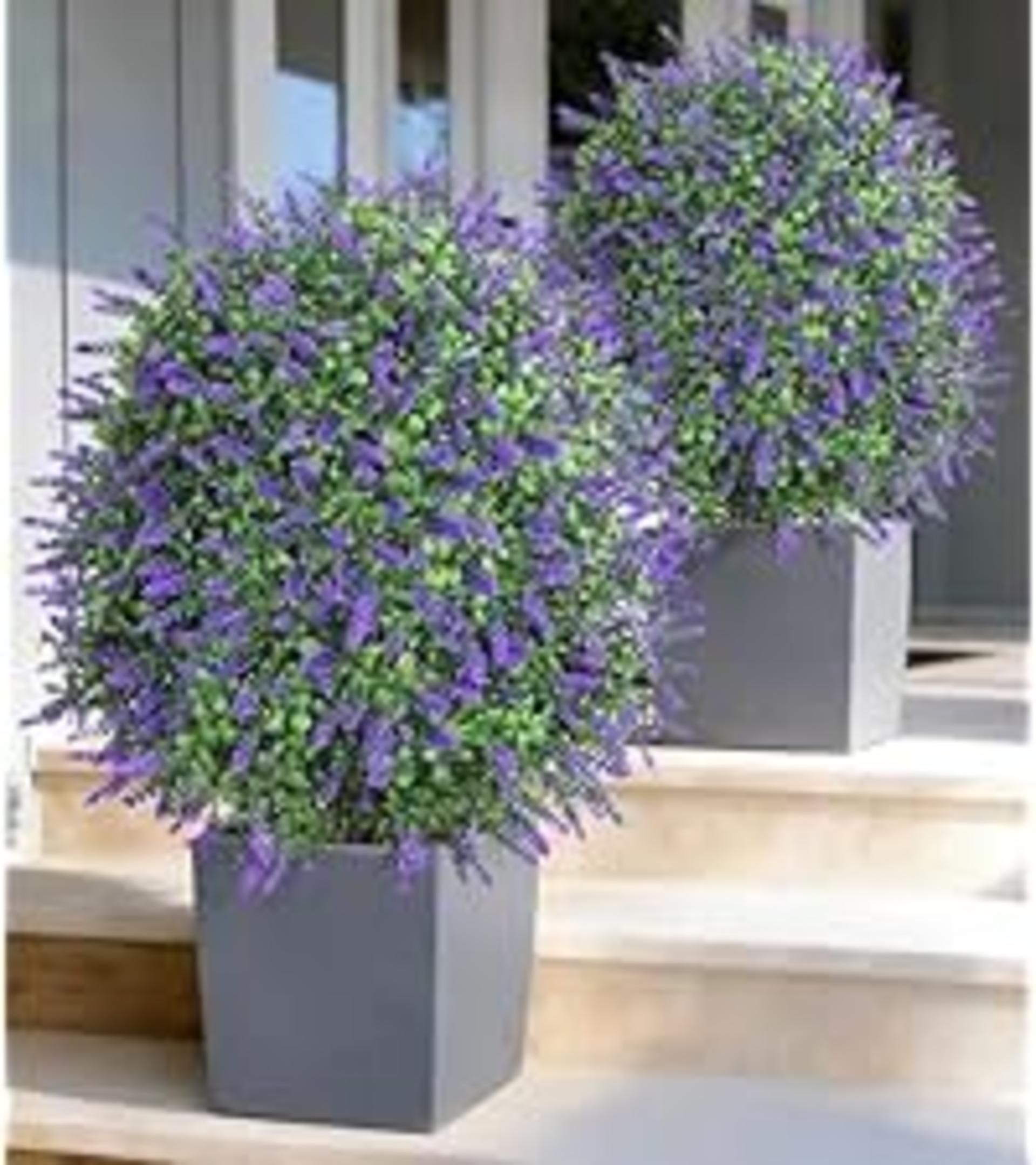 26'' Artificial Boxwood Topiary Trees with Lavender Flowers, 2-Pack UV Resistant Fake Shrubs detail 8