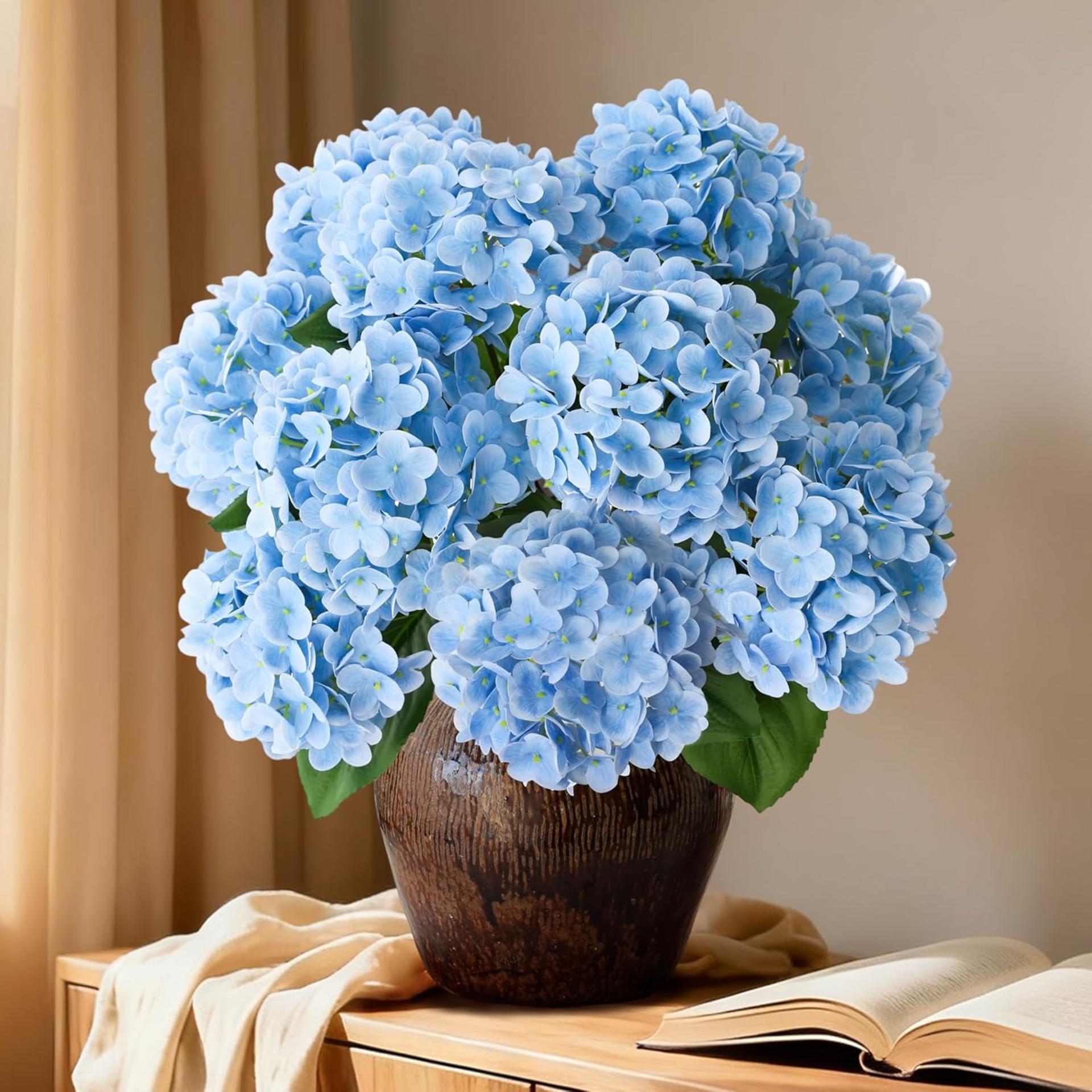 Real Touch Artificial Hydrangea Flowers, 21in Faux Silk Blooms with 5 Heads for Home Wedding Decor - 1