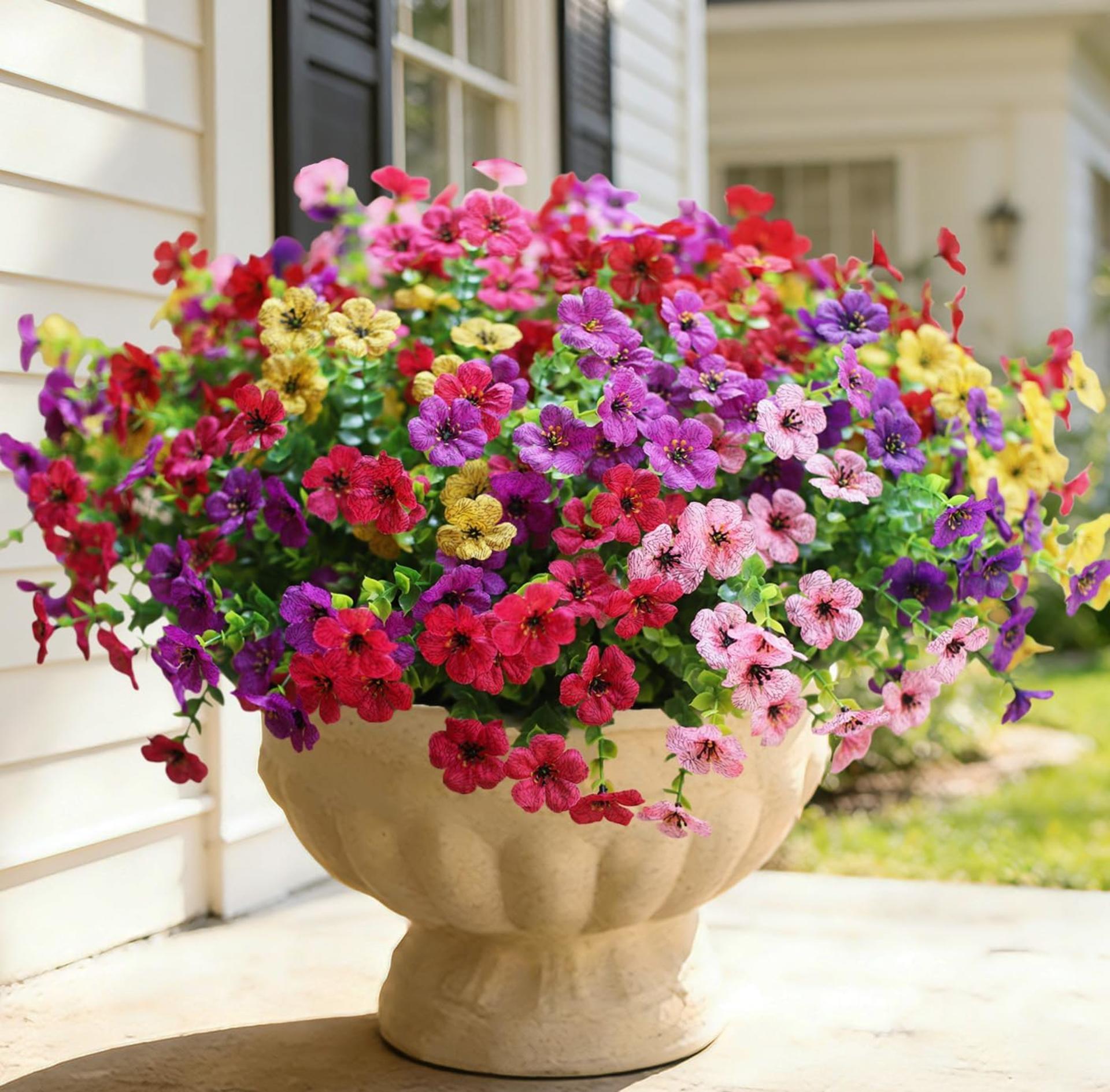 12 Bundles Artificial Flowers for Outdoors, UV Resistant Silk Daisy Faux Plants for Garden Porch - 3