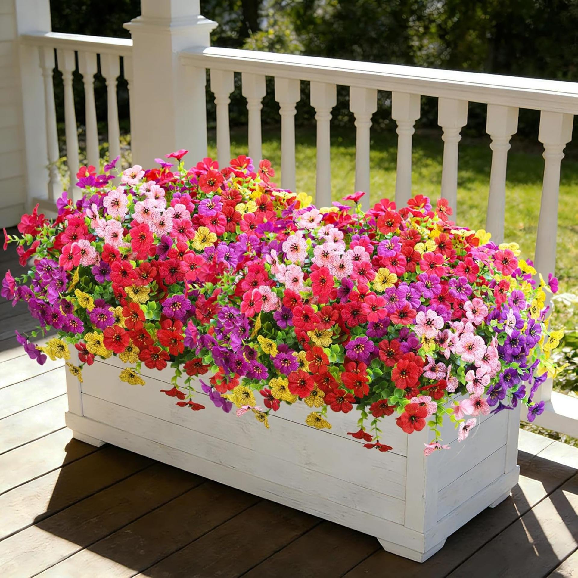12 Bundles Artificial Flowers for Outdoors, UV Resistant Silk Daisy Faux Plants for Garden Porch - 6