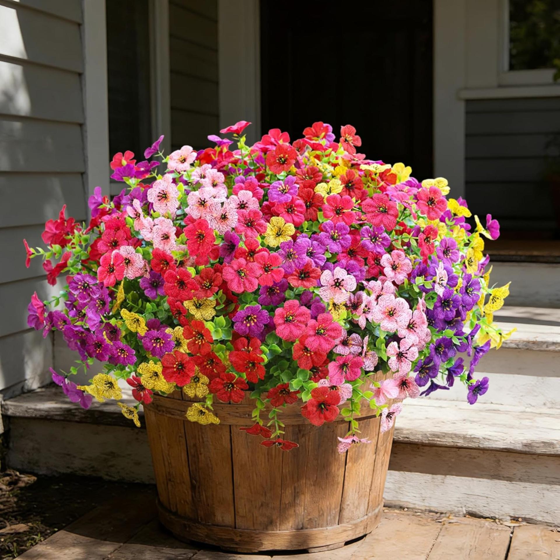 12 Bundles Artificial Flowers for Outdoors, UV Resistant Silk Daisy Faux Plants for Garden Porch - 7